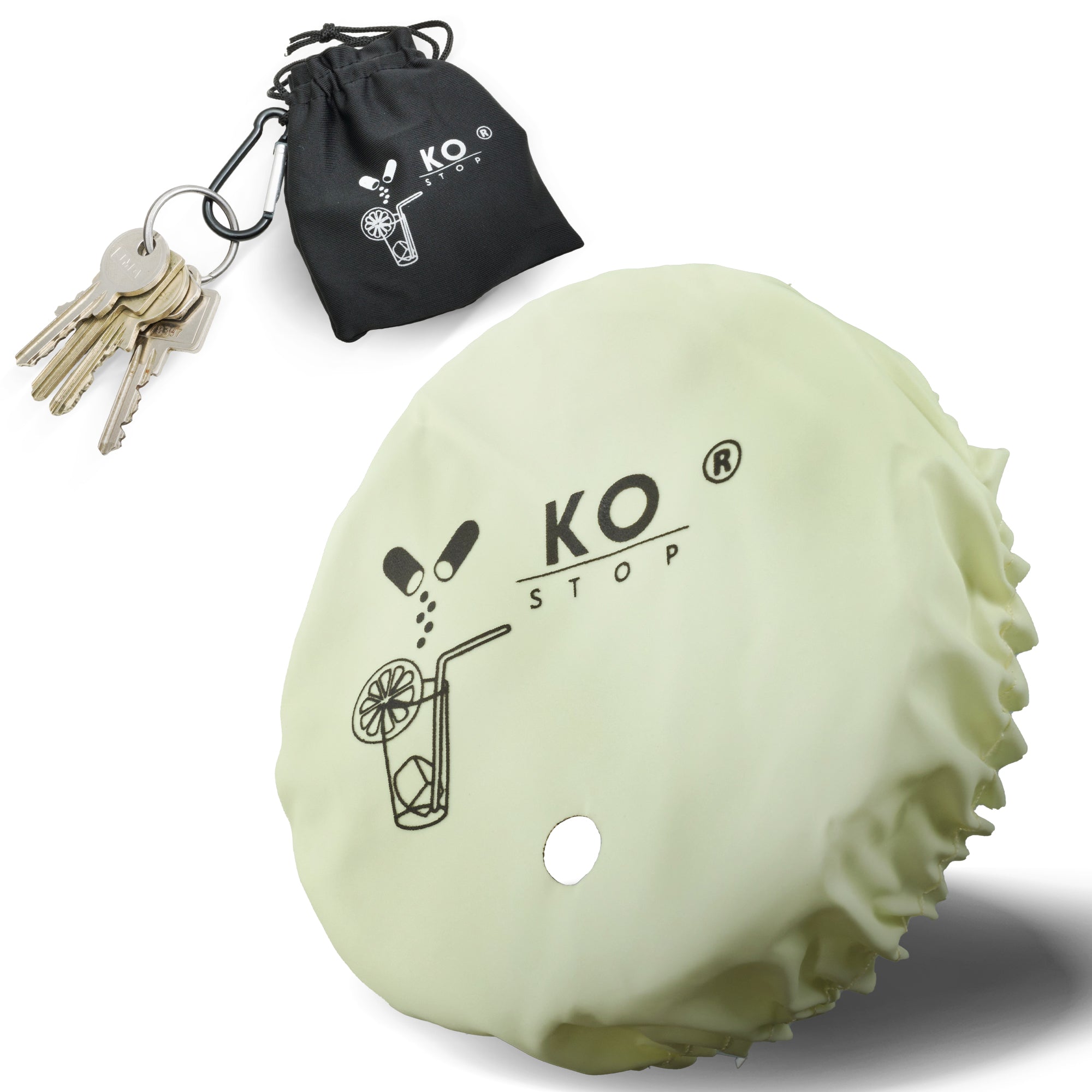 Ko Stop® Getränkeschutz leuchtend inkl. Schlüsselanhänger (2-in-1) – Mehrweg, flexibel, ideal für Prävention & Events Ko Stop Logo