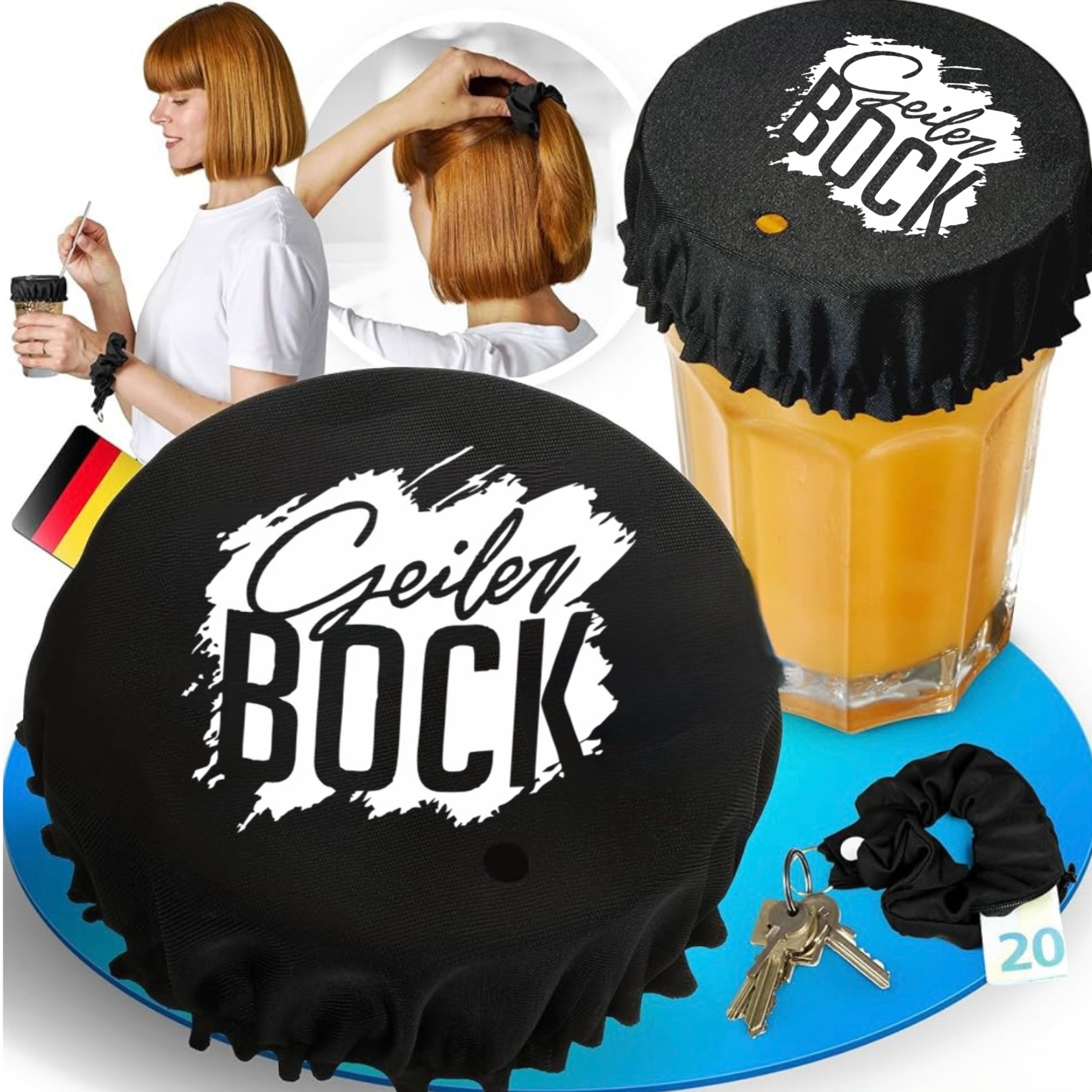 Geiler Bock 4in1 Getränkeschutz Haarband Scrunchie Schutz vor Ko Tropfen, wiederverwendbar! Ko Stop®