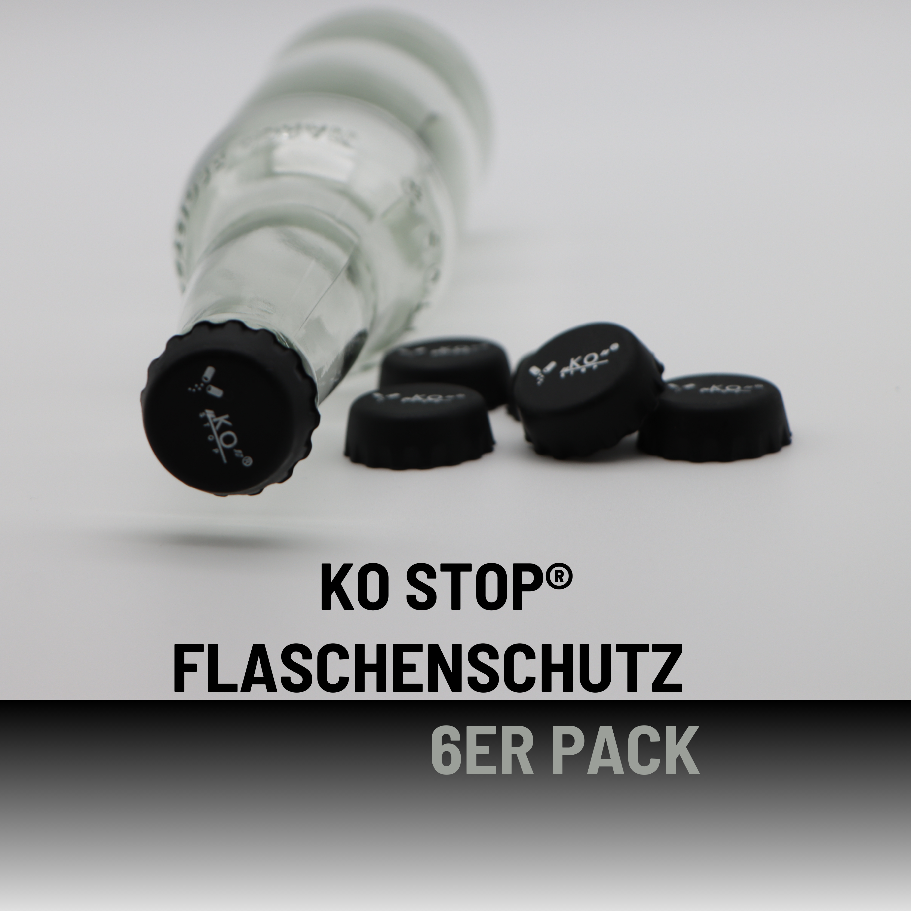 KO Stop® Flaschenschutz Getränkeflaschen Flaschenstöpsel 6er Pack Schwarz