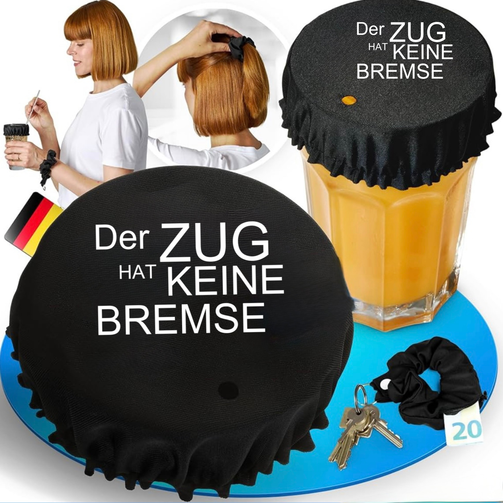 Der Zug hat keine Bremse Getränkeschutz Haarband Scrunchie Schutz vor Ko Tropfen, wiederverwendbar!