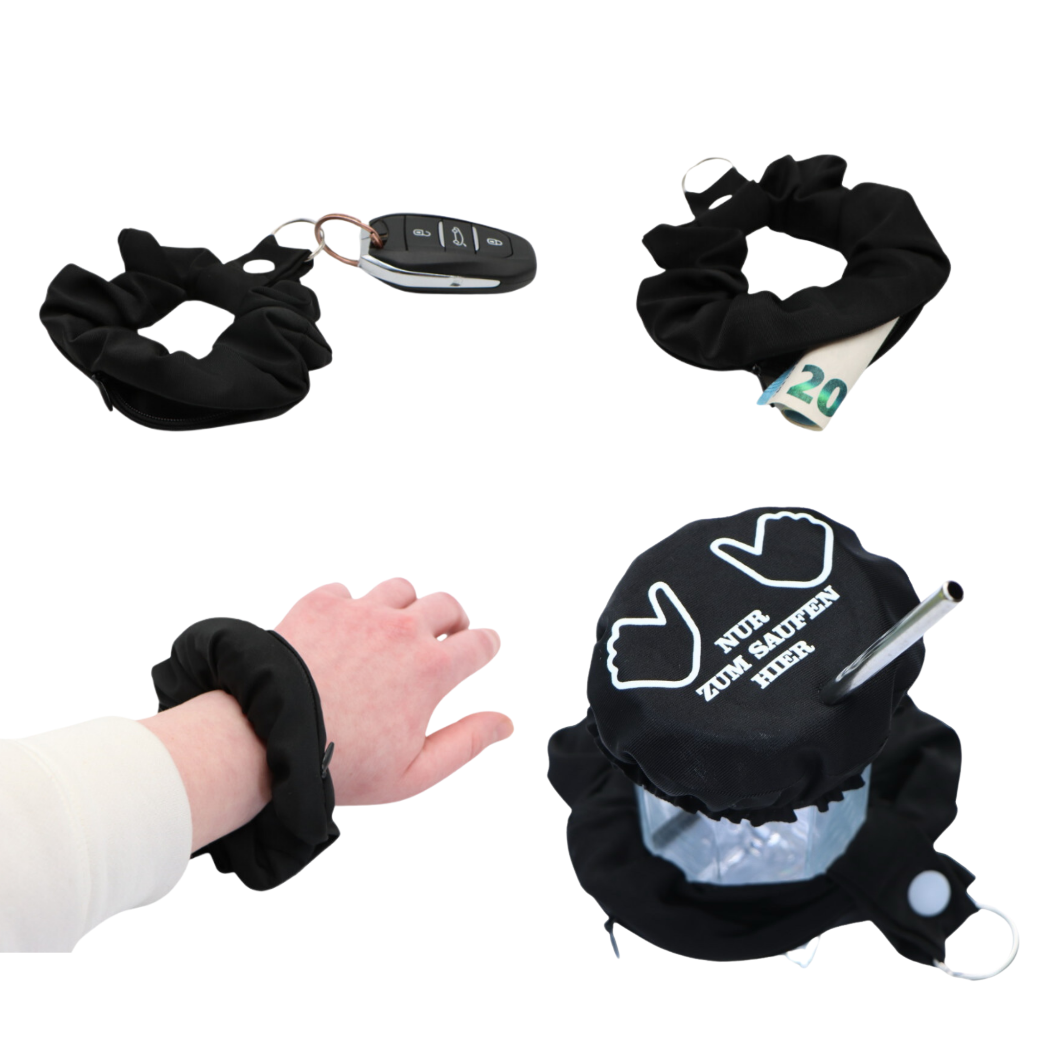 KO-Stop Nur zum Saufen hier Getränkeschutz Haarband Scrunchie Schutz vor K.O.-Tropfen, wiederverwendbar! - Ko-Stop