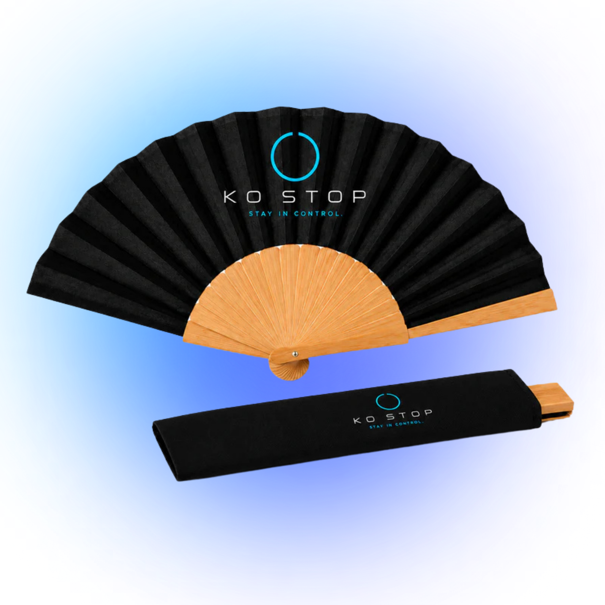 KO STOP® Premium Fächer – Schwarzer Luxus Handfächer mit Bambus | Premium Event & Festival Fan