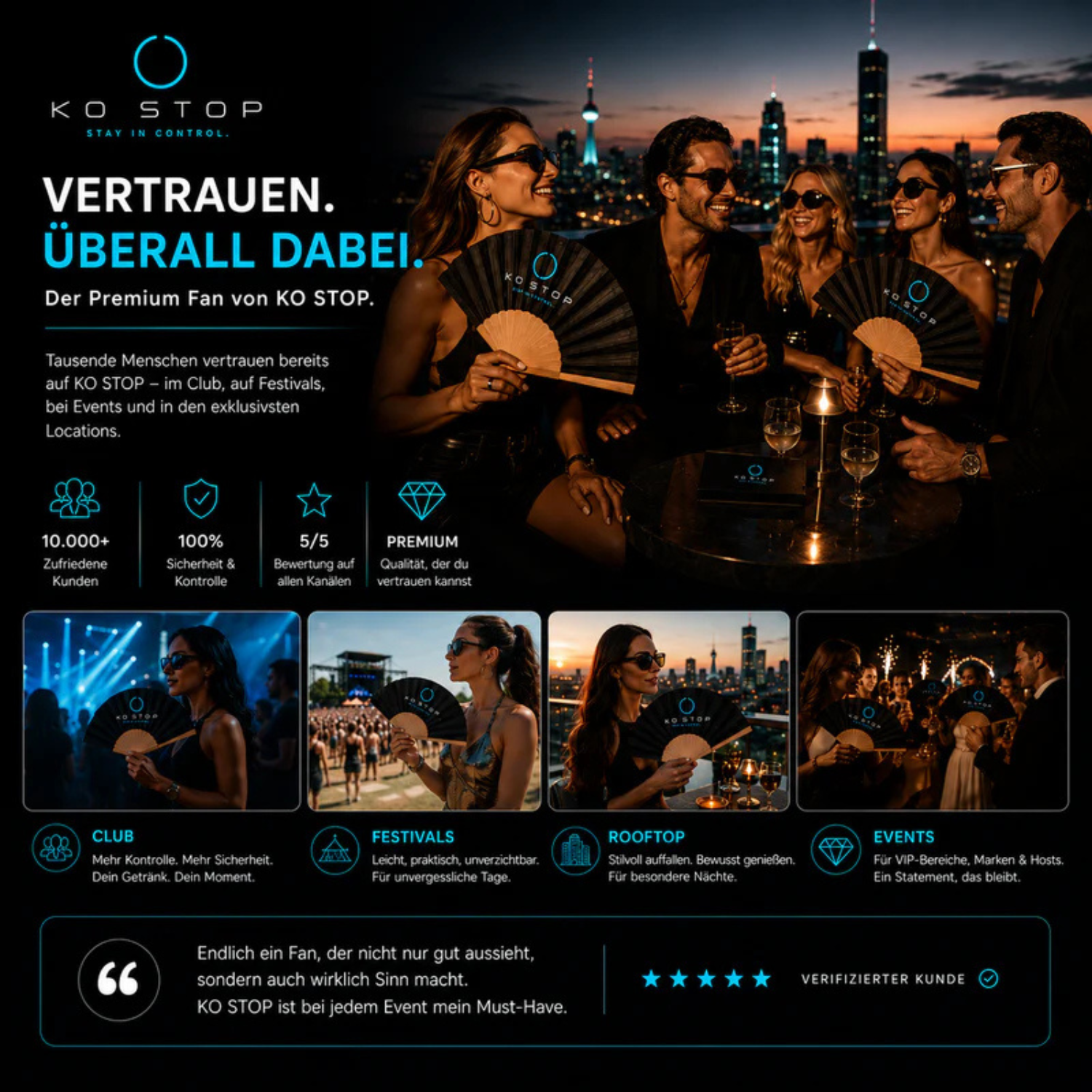 Vergleich zwischen KO STOP Premium Fächer und herkömmlichem Handfächer – hochwertiges Design und langlebige Qualität