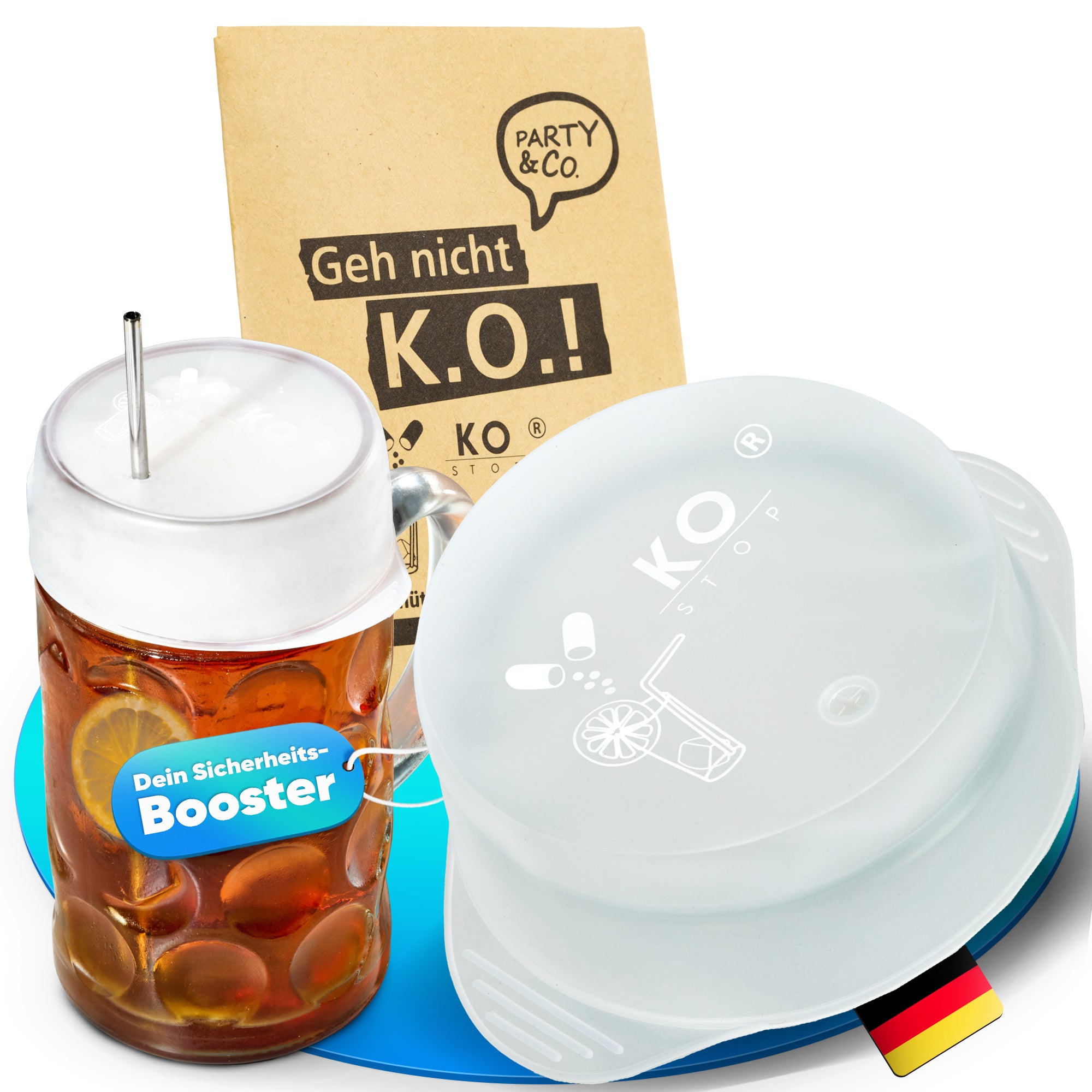 Ko Stop® Getränkeschutzdeckel für Maßkrüge 1L (Ø 9–11 cm) – Mehrweg, Silikon Ko Stop Logo