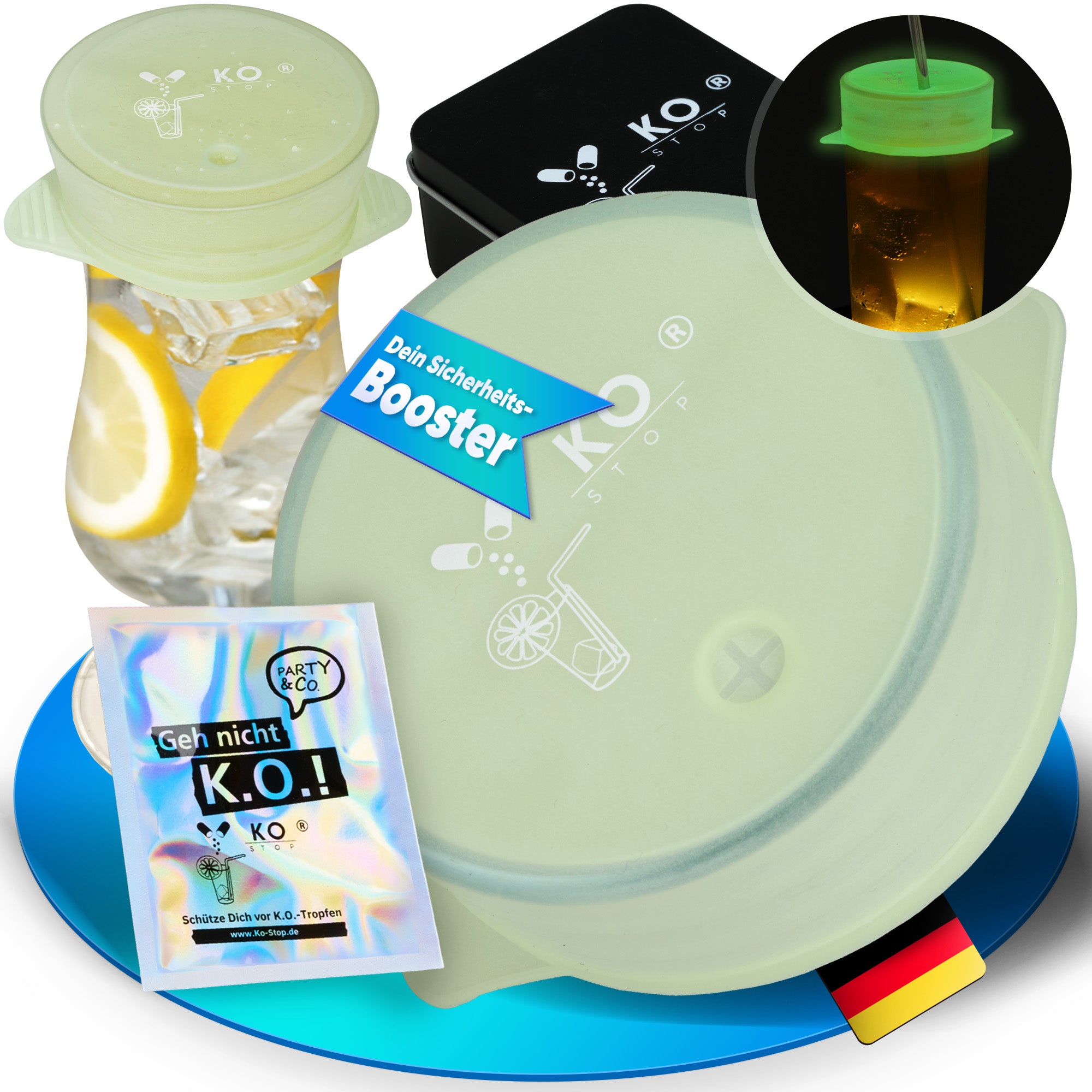 Ko Stop® Getränkeschutzdeckel - Silikon, Mehrweg, mit Ko Stop Logo