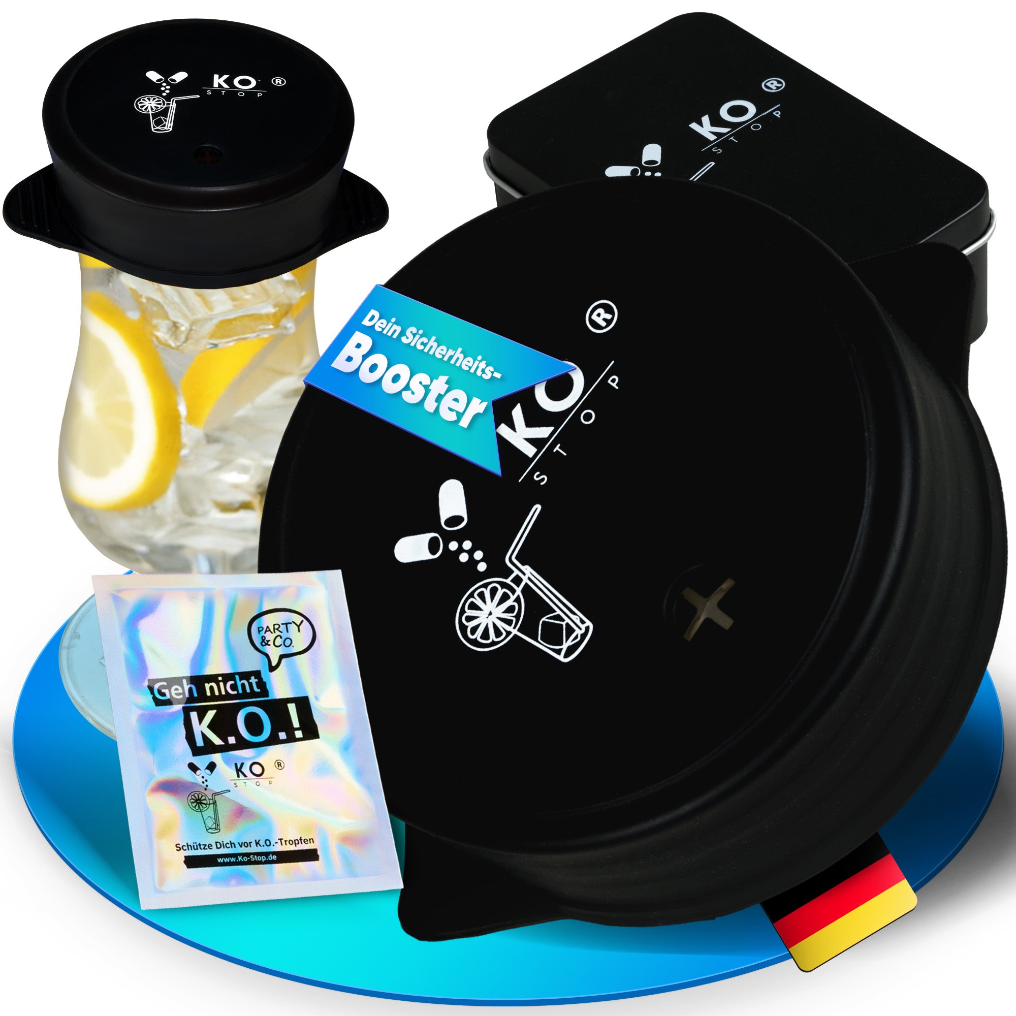 Ko Stop® Getränkeschutzdeckel - Silikon, Mehrweg, mit Ko Stop Logo