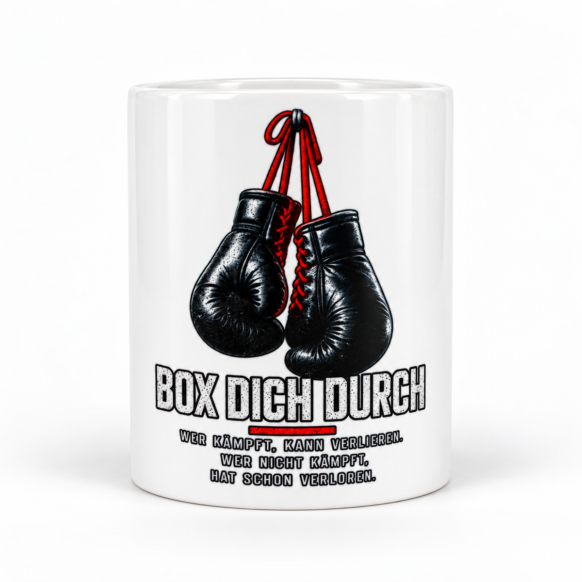 Axel Schulz Tasse Box Dich Durch mit Boxhandschuhen – bedruckte Frontansicht