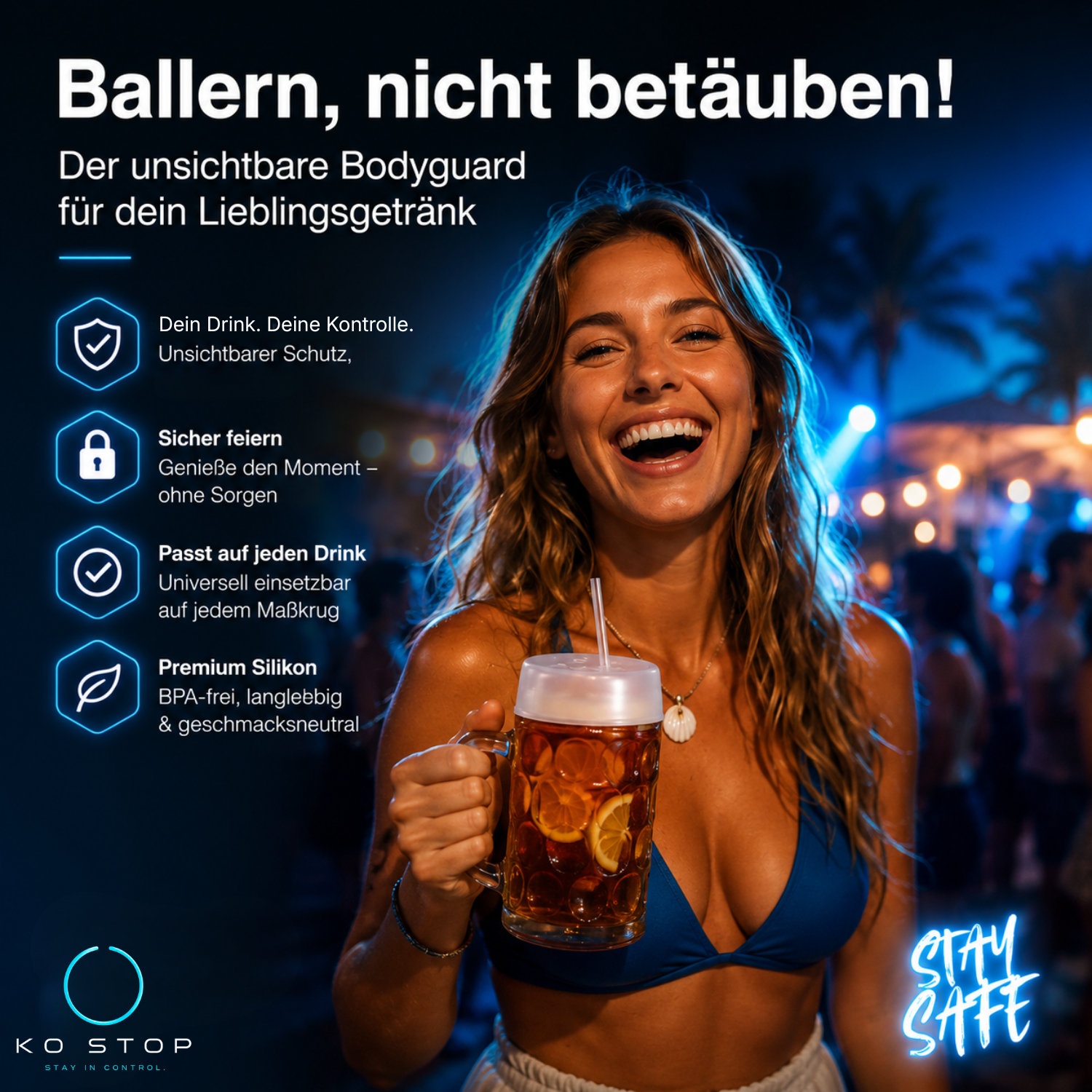 KO STOP® Getränkeschutzdeckel 5er Pack Ø 9–11 cm – Weiß Transparent für 1Liter Krüge - Ko-Stop