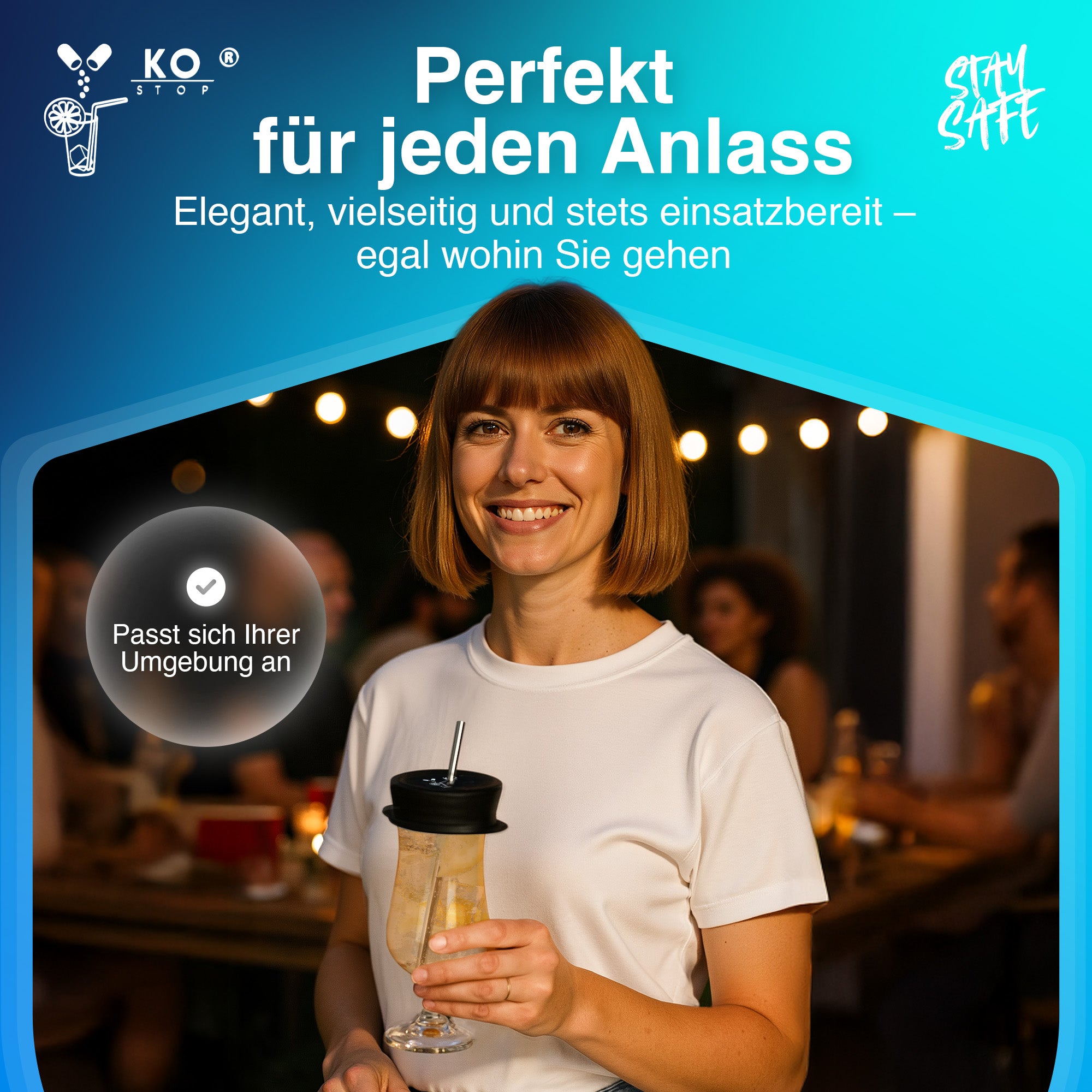 Eleganter Ko Stop Getränkeschutzdeckel schwarz – flexibler Trinkschutz
gegen Ko Tropfen, perfekt für Partys, Clubs und Festivals