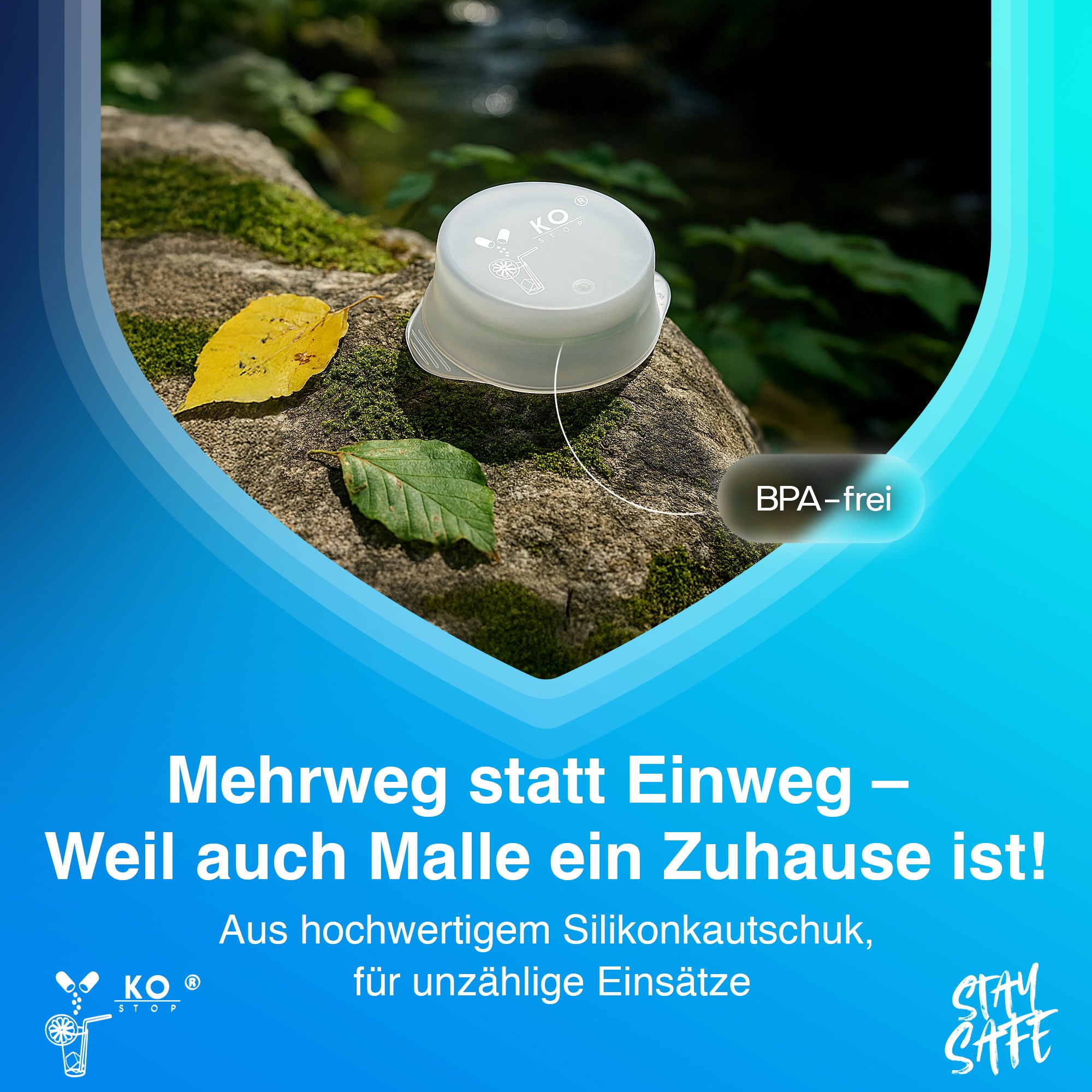 Nachhaltiger Ko Stop Maßkrugdeckel – BPA-frei, mehrfach verwendbar,
hochwertiger Silikonkautschuk für sicheren Getränkeschutz im Biergarten