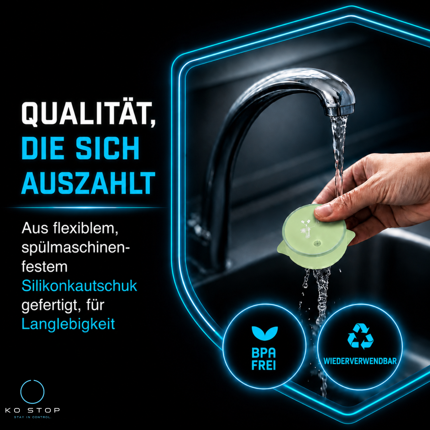 Detailaufnahme des KO STOP Getränkeschutz-Schlüsselanhängers mit Transportbeutel für sicheren und schnellen Zugriff unterwegs.