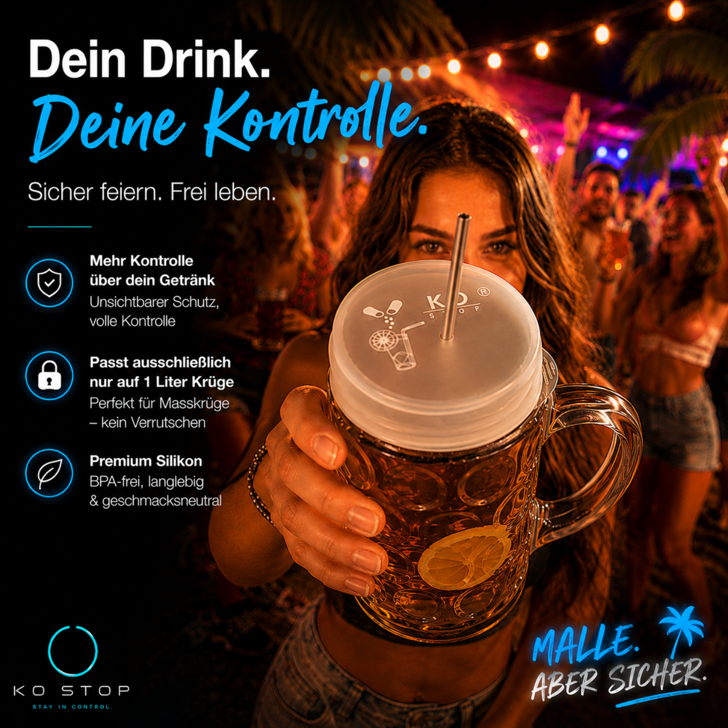 KO STOP® Getränkeschutzdeckel 5er Pack Ø 9–11 cm – Weiß Transparent für 1Liter Krüge - Ko-Stop