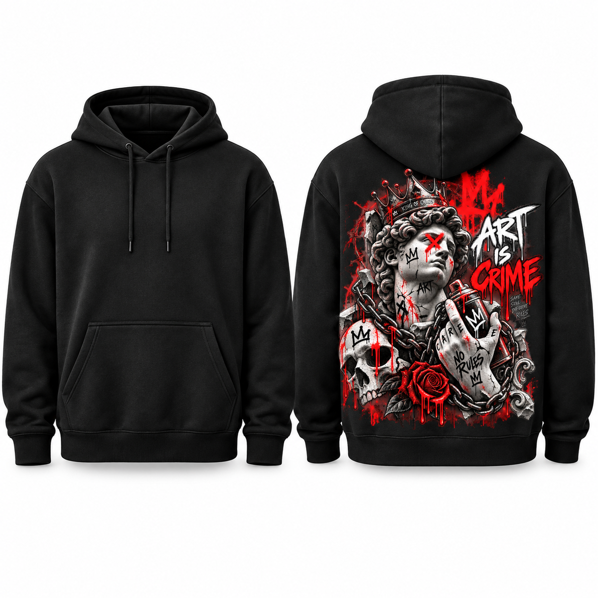 Schwarzer Krayo-Art-Hoodie mit Art-is-Crime-Rückenmotiv und unbedruckter Vorderseite