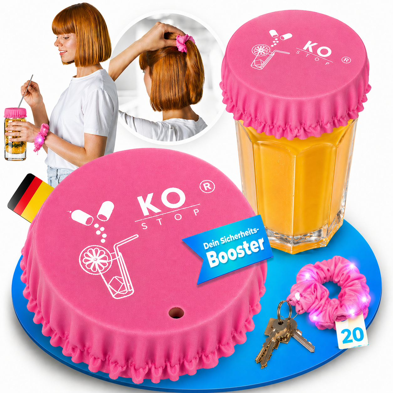 4in1 Drink Cover Scrunchie LED – Getränkeschutz & Abdeckung | KO STOP® - Ko-Stop