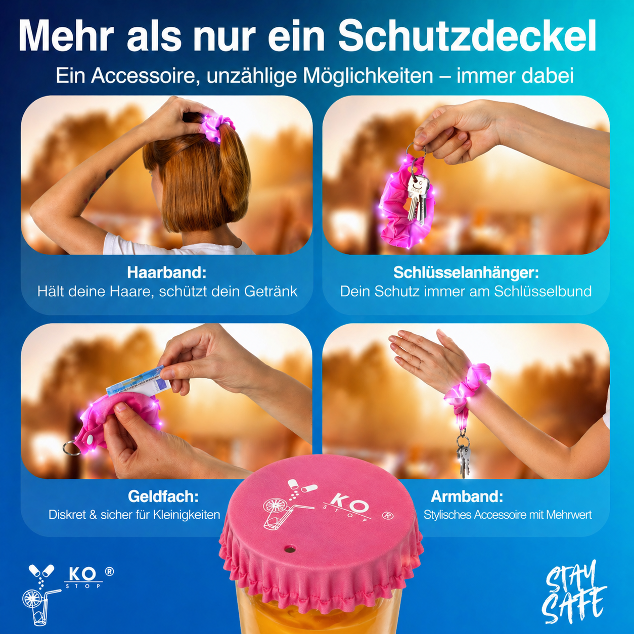 4in1 Drink Cover Scrunchie LED – Getränkeschutz & Abdeckung | KO STOP® - Ko-Stop