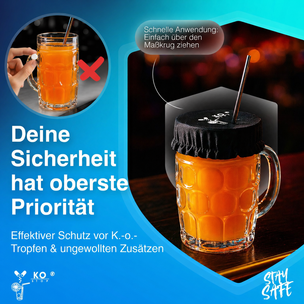 Krugdeckel 1L – 4in1 Getränkeschutz für Events & unterwegs | KO STOP® - Ko-Stop