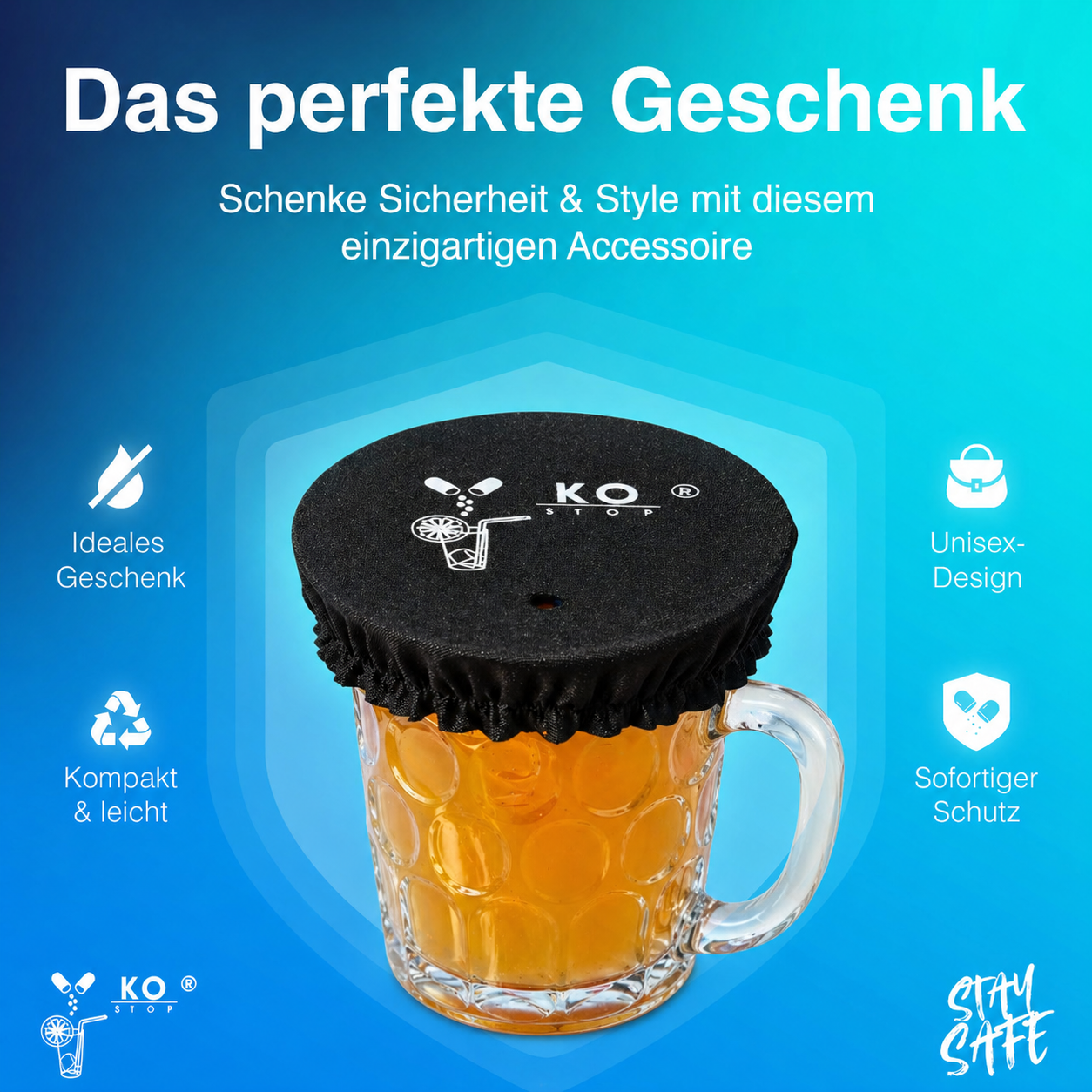 Krugdeckel 1L – 4in1 Getränkeschutz für Events & unterwegs | KO STOP® - Ko-Stop
