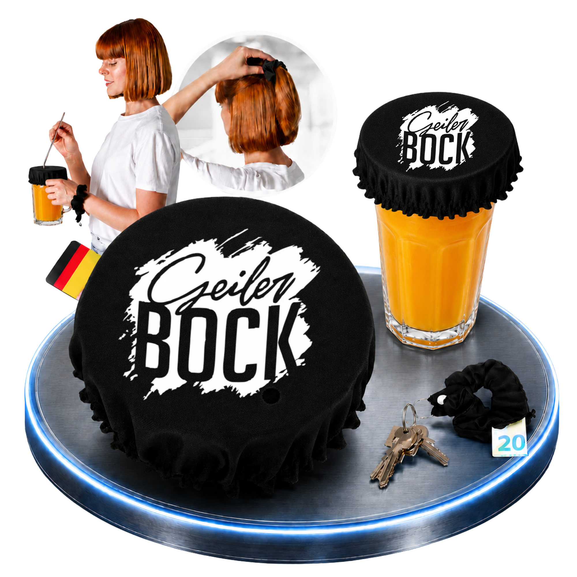 KO STOP® Getränkeschutz Scrunchie 4in1 – Geiler Bock