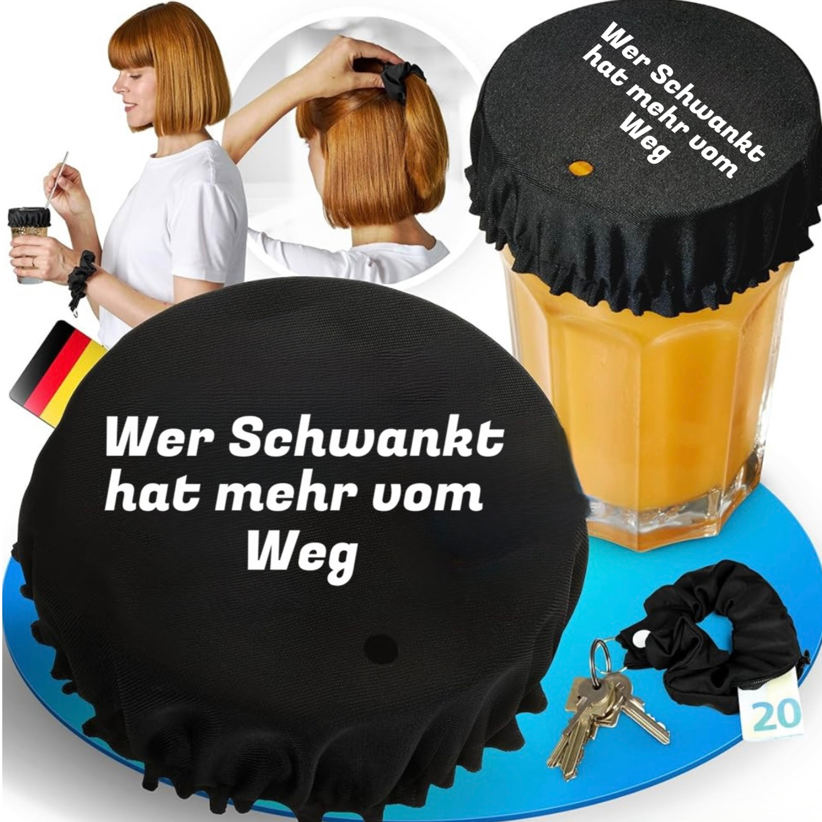 Wer schwankt hat mehr vom Weg Getränkeschutz Haarband Scrunchie Schutz vor Ko Tropfen, wiederverwendbar!