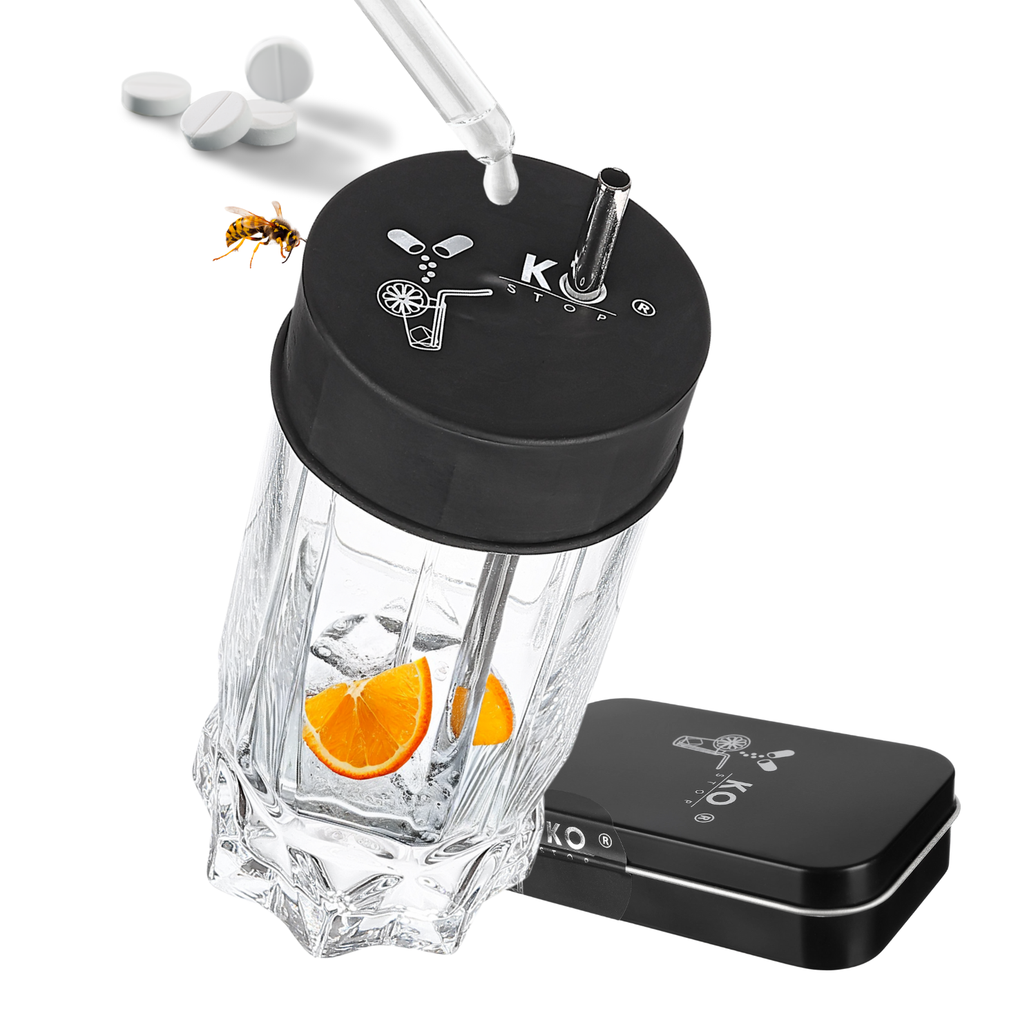 "KO" Stop® revolucionaria tapa protectora para bebidas funda protectora para bebidas protección para bebidas contra gotas KO paquete de 5 unidades látex de caucho natural universal 