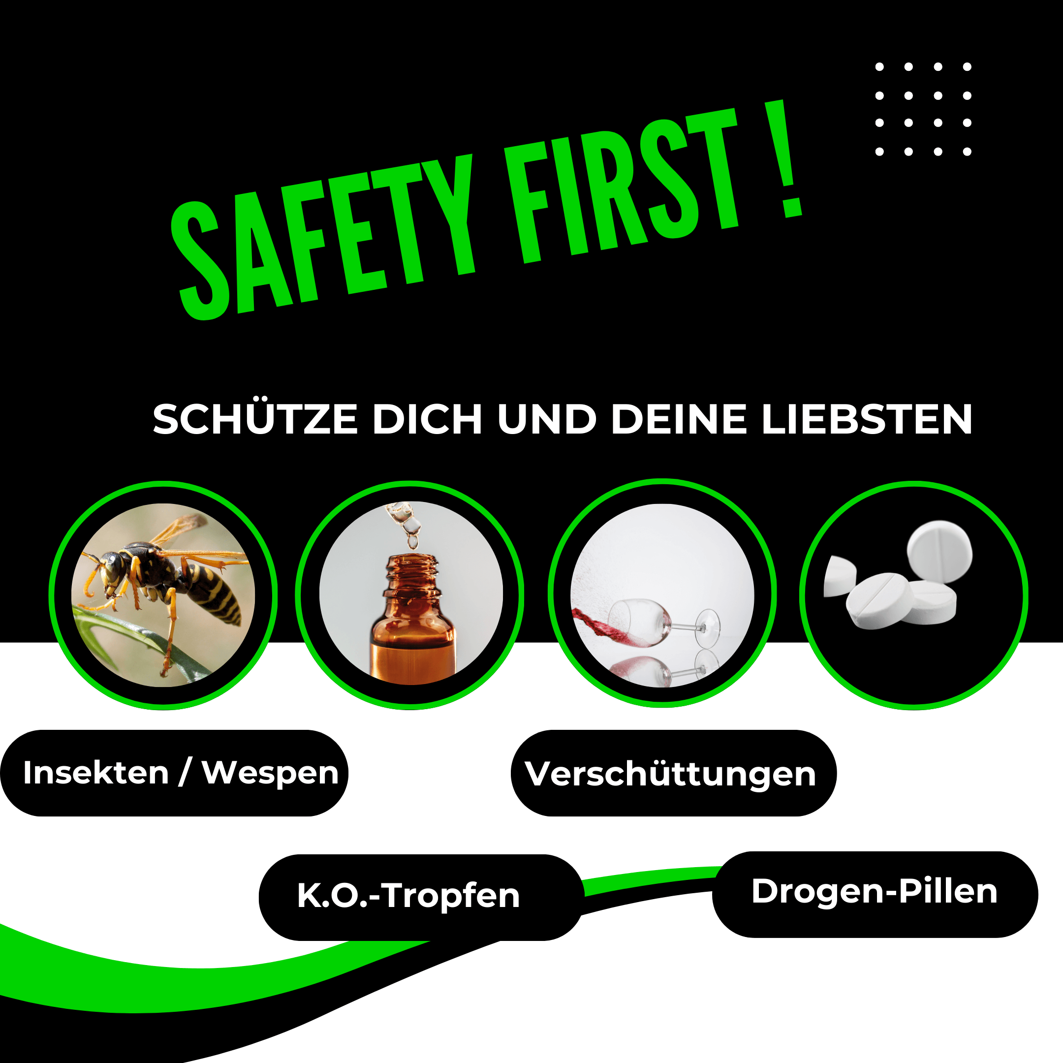 KO-Stop 5er Pack Getränkeschutz gegen K.O.-Tropfen, Insekten sowie Verschüttungen – jetzt mit Grünem Leuchteffekt für sicheres Feiern - Ko-Stop