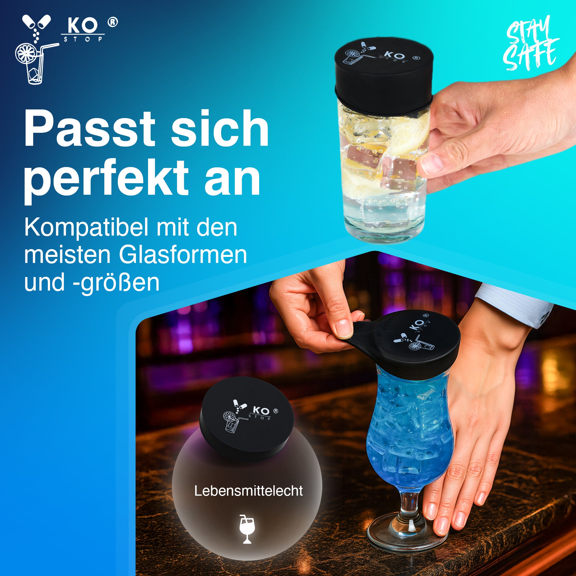 Ko Stop® Getränkeschutzdeckel – 5er-Set in edler Metalldose | Schutz vor K.-o.-Tropfen, Wespen & Verschütten | Einweg, personalisierbar