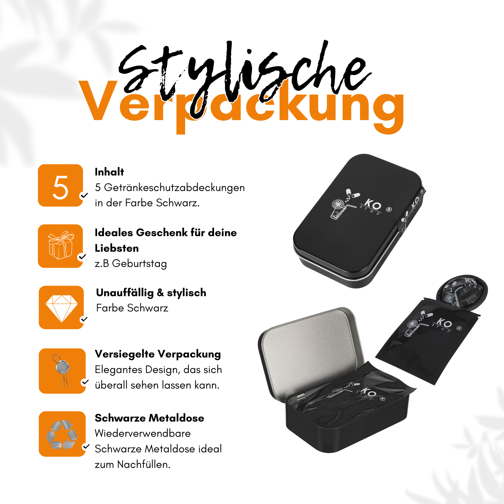 Schwarzer Getränkeschutzdeckel aus Naturkautschuk mit Trinkhalmöffnung – hygienisch verpackt