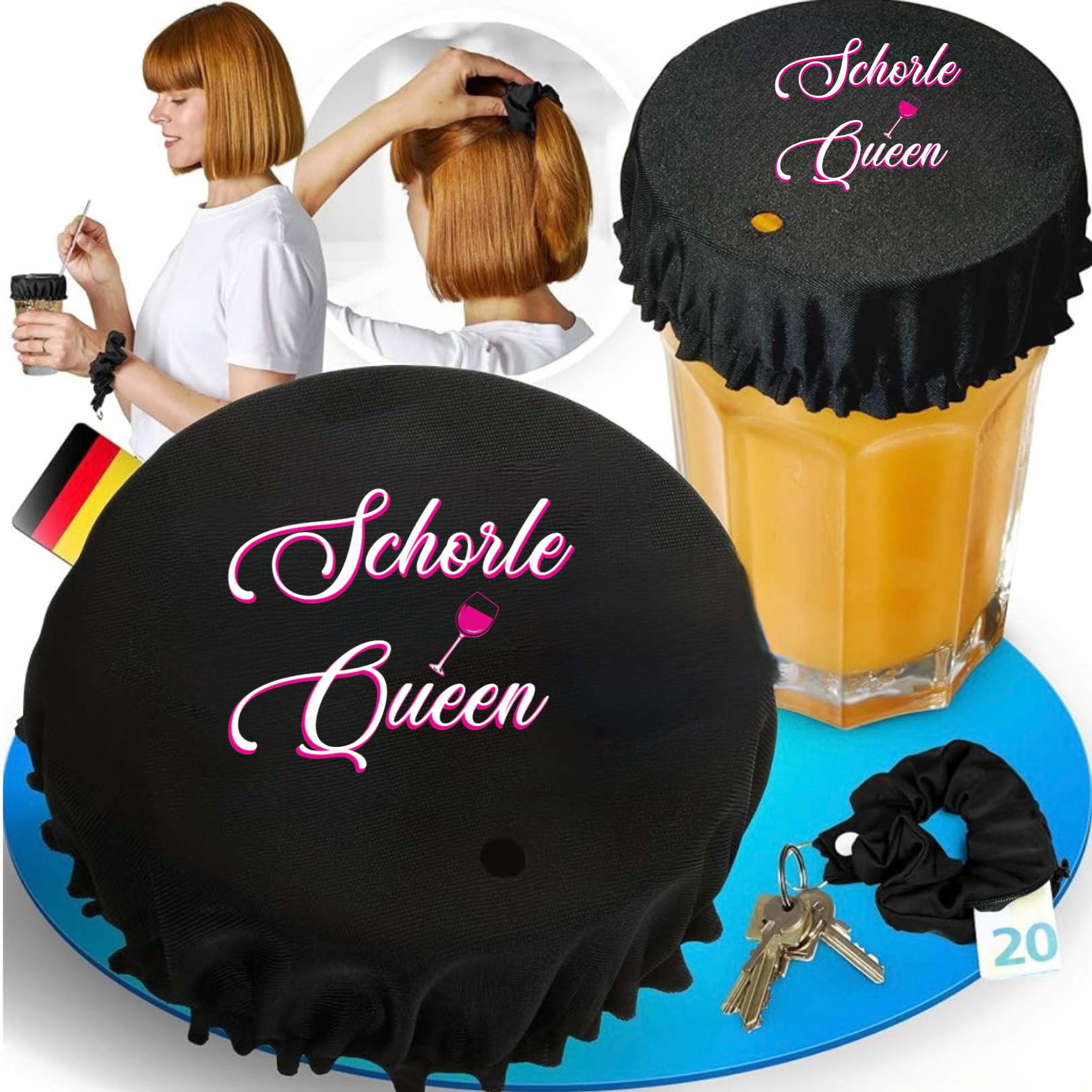 Schorle Queen Getränkeschutz Haarband Scrunchie Schutz vor Ko Tropfen, wiederverwendbar!