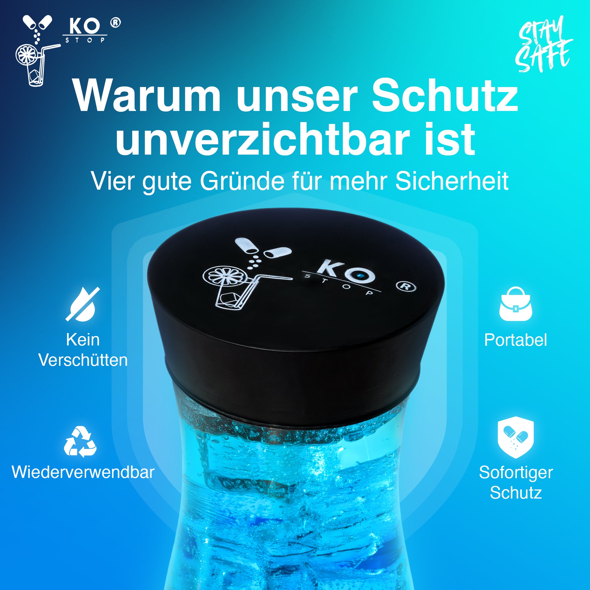 Ko Stop® Getränkeschutzdeckel – 5er-Set in edler Metalldose | Schutz vor K.-o.-Tropfen, Wespen & Verschütten | Einweg, personalisierbar