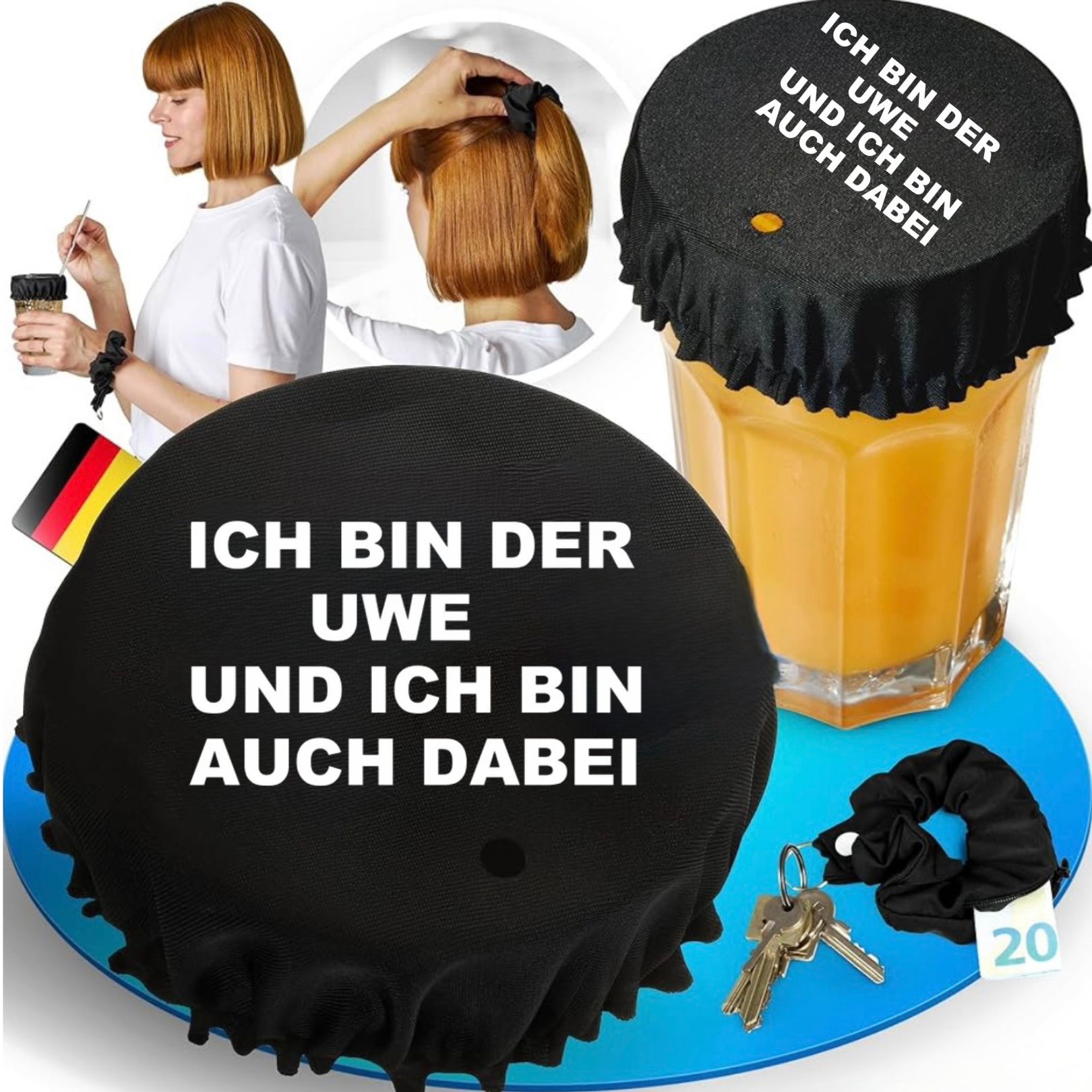 Ich bin der Uwe und ich bin auch dabei Getränkeschutz Haarband Scrunchie Schutz vor Ko Tropfen, wiederverwendbar!
