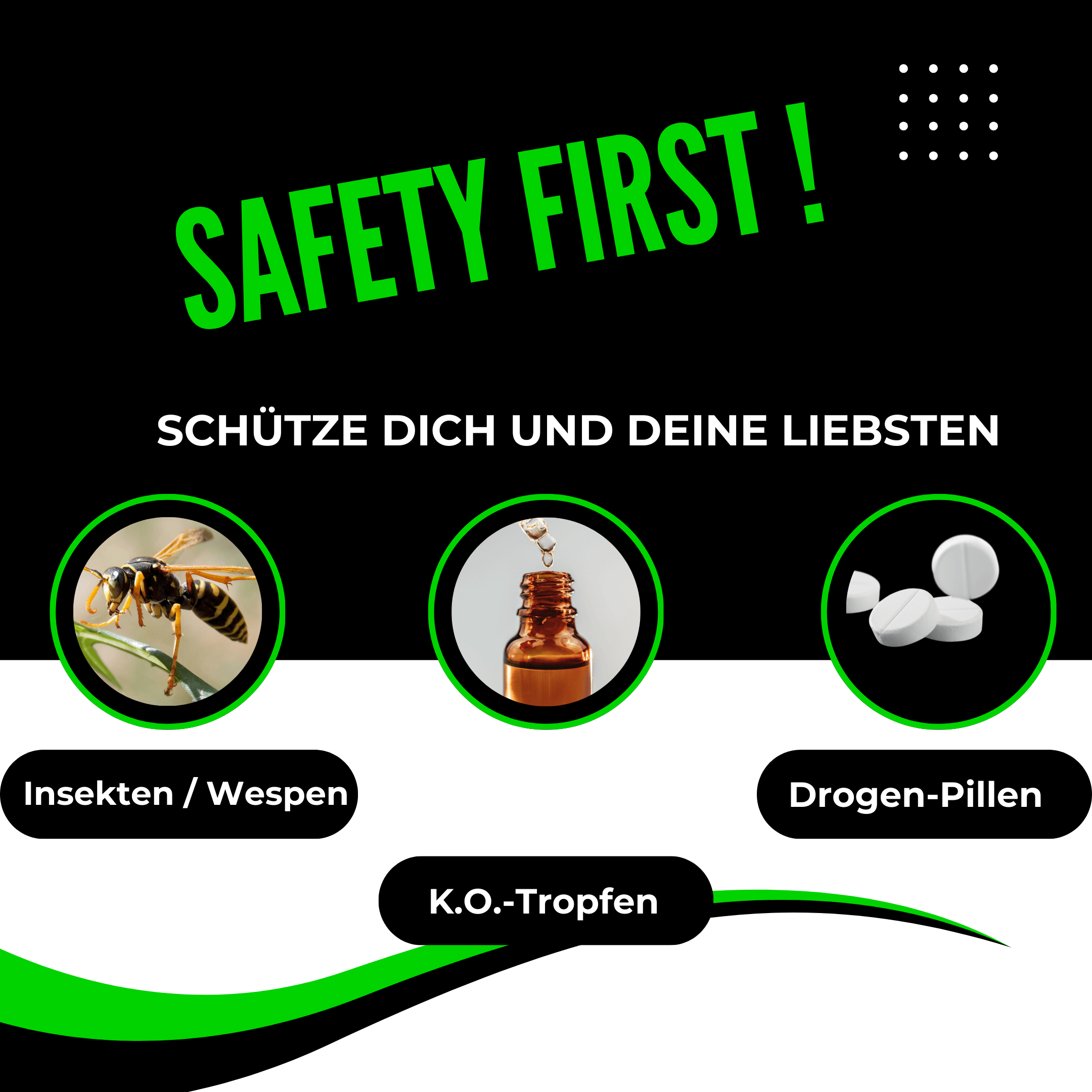 KO-Stop Getränkeschutz inkl. Schlüsselanhänger jetzt mit Grünem Leuchteffekt für sicheres Feiern - Ko-Stop
