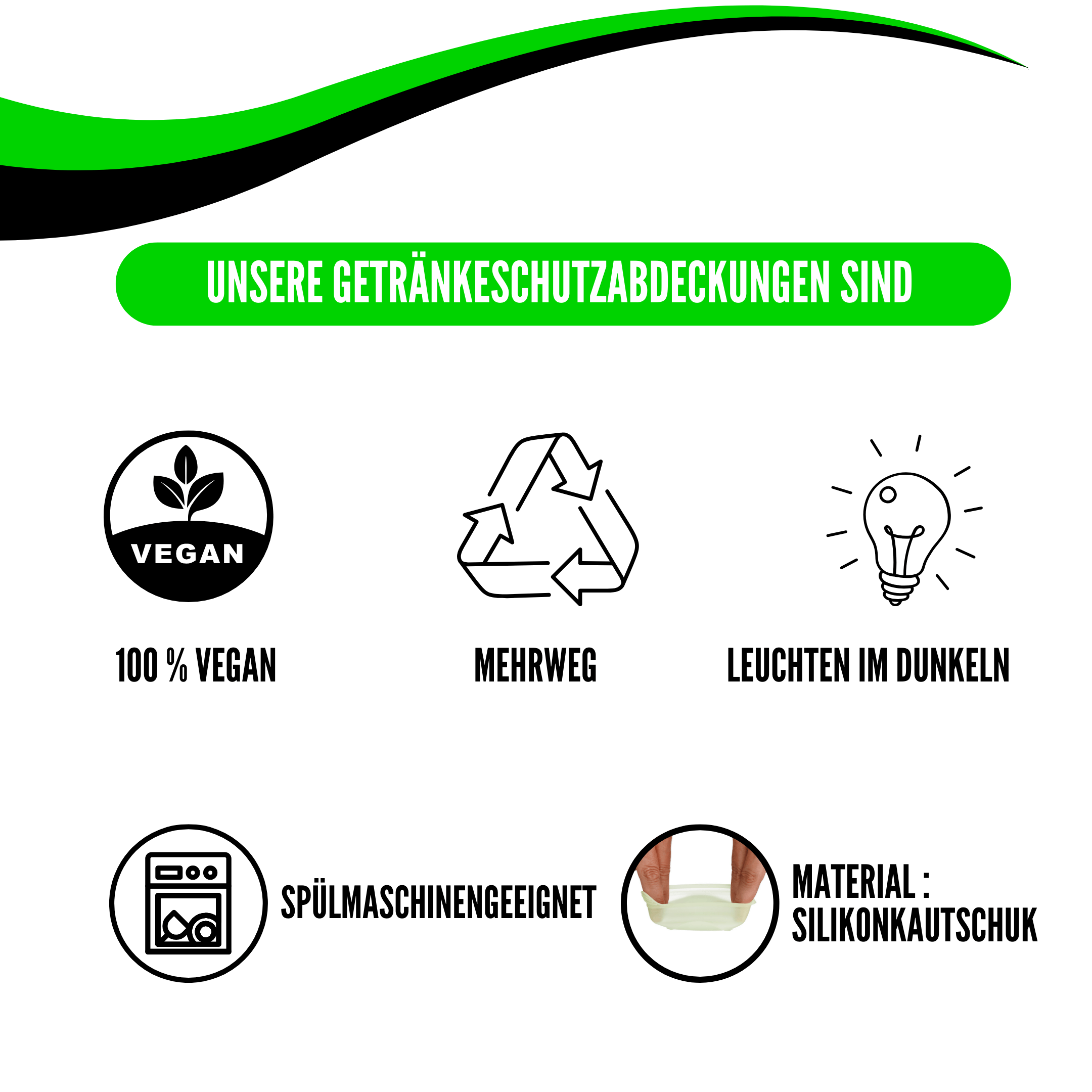KO-Stop 5er Pack Getränkeschutz gegen K.O.-Tropfen, Insekten sowie Verschüttungen – jetzt mit Grünem Leuchteffekt für sicheres Feiern - Ko-Stop
