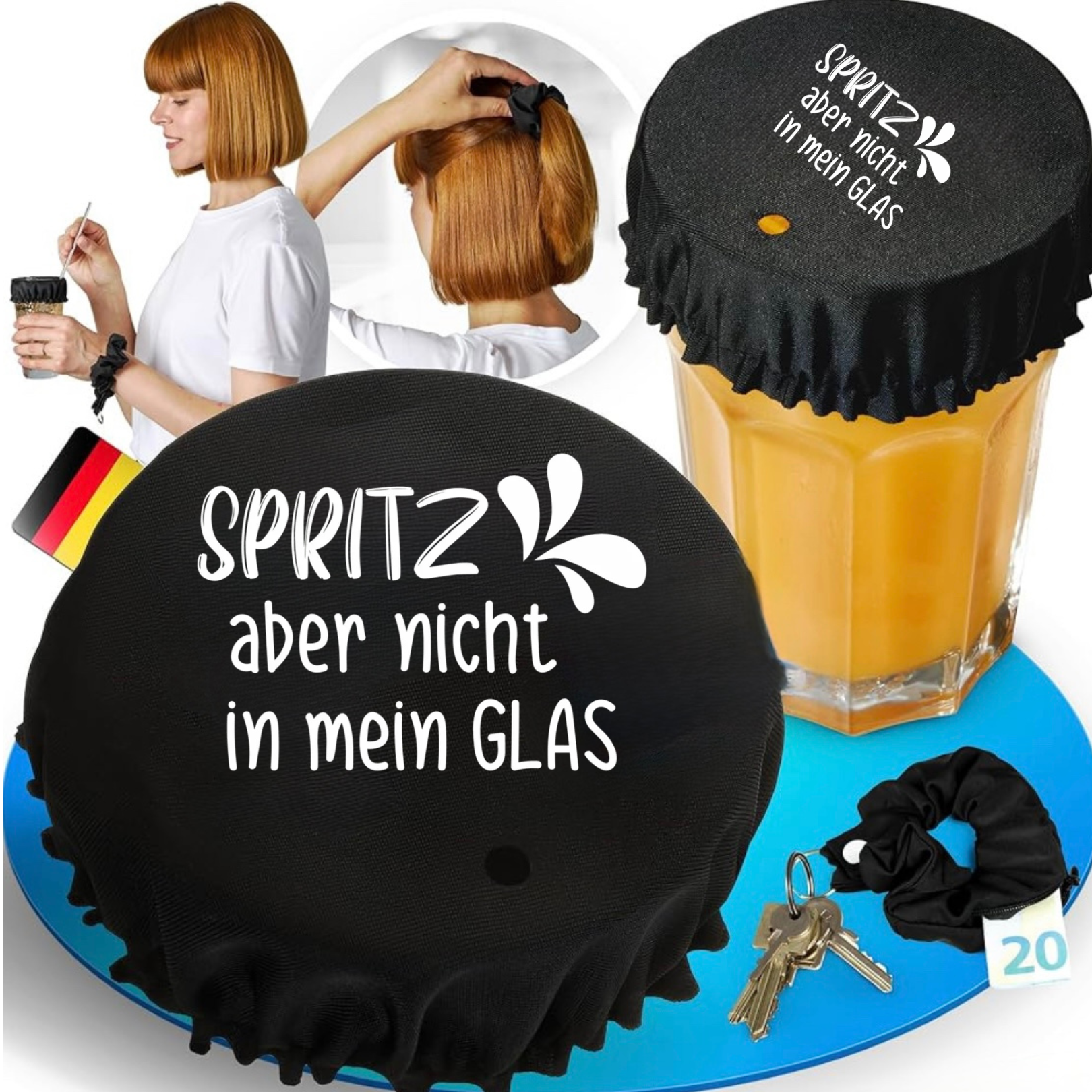 Getränkeschutz Haarband Scrunchie Spritz Aber nicht in mein Glas Schutz vor Ko Tropfen Ko Stop®