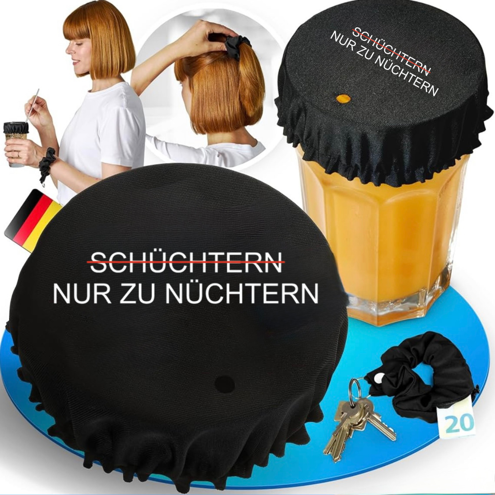 Schüchtern / Nur zu Nüchtern Getränkeschutz Haarband Scrunchie Schutz vor Ko Tropfen, wiederverwendbar!