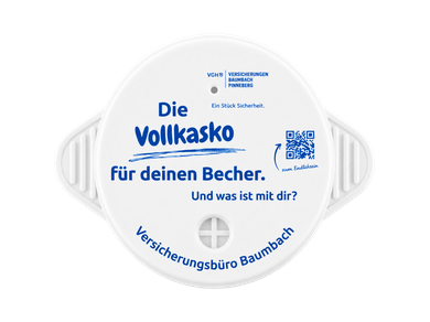 Individuell gestalteter weißer KO STOP Getränkeschutz für die Versicherungskammer Bayern