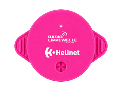 Individuell gestalteter pinker KO STOP Getränkeschutz für Radio Lippewelle Hamm und HeLi NET