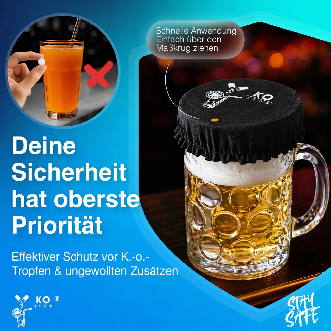 KO STOP® Krugdeckel 1L – 4in1 Getränkeschutz gegen K.O.-Tropfen, Insekten & Schmutz | Wiederverwendbar & Sicher - Ko-Stop