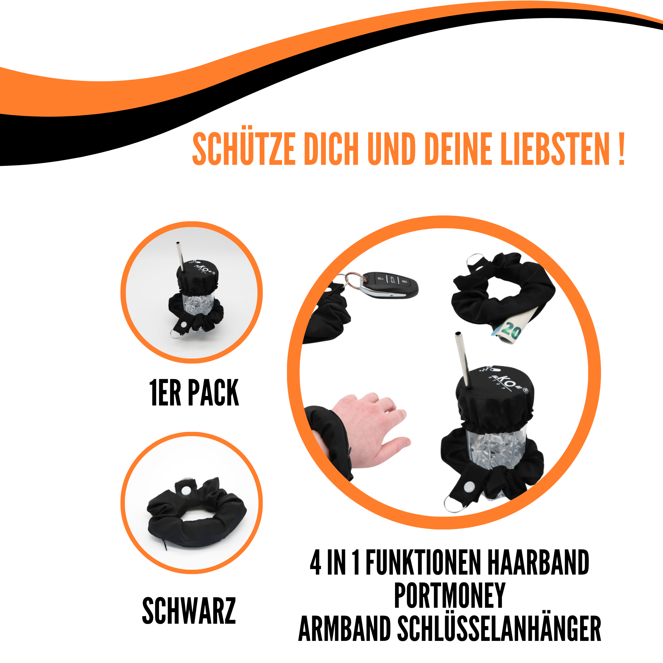 KO-Stop Getränkeschutz Haarband Scrunchie Schutz vor K.O.-Tropfen, wiederverwendbar! - Ko-Stop