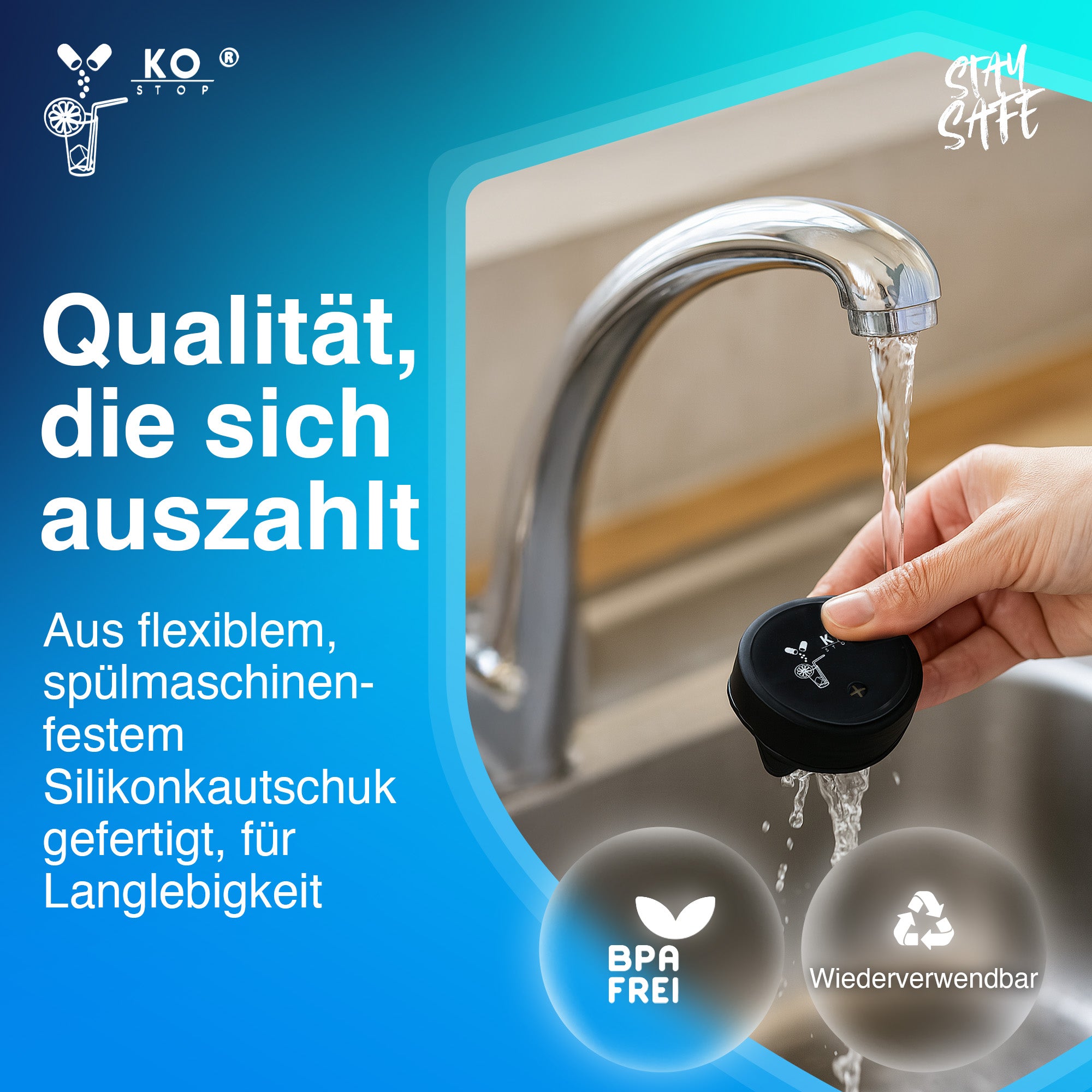 Spülmaschinenfester Silikon Drink Cover Getränkeschutz langlebig BPA frei und wieder verwendbar
