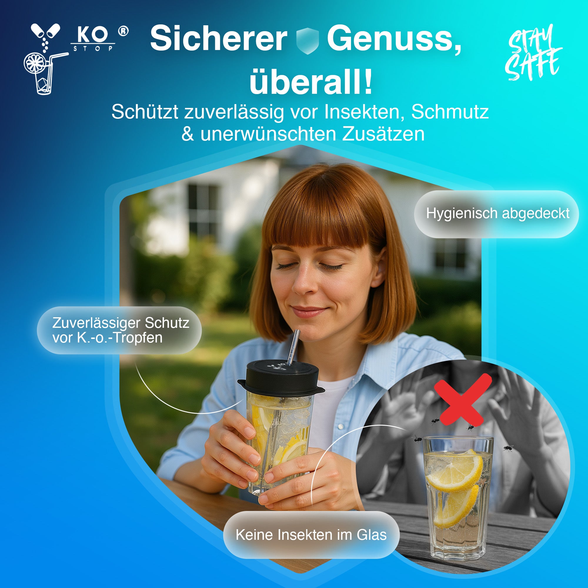 Silikon Getränkeschutz schützt Getränke vor Insekten Schmutz und
unerwünschten Zusätzen