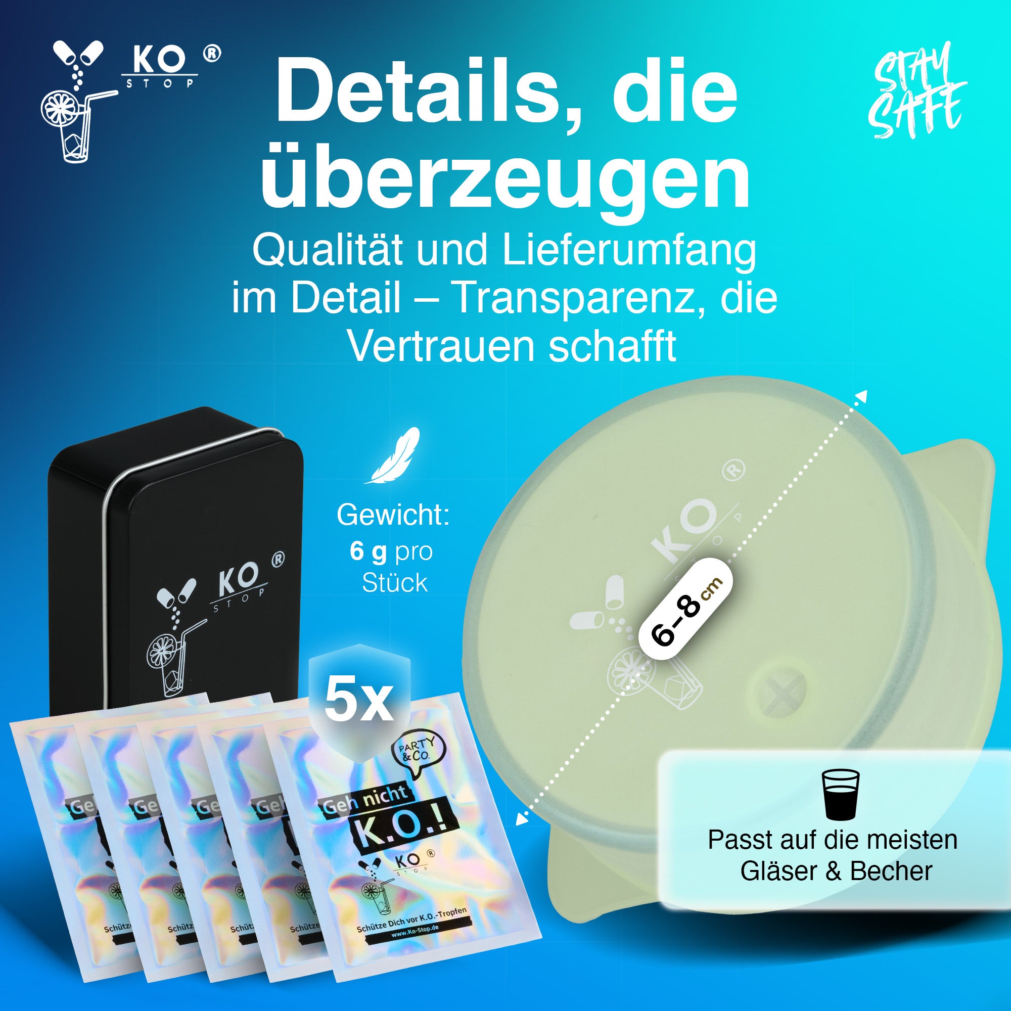 Glow Drink Cover Größe 6 bis 8 cm passend für die meisten Gläser und Becher