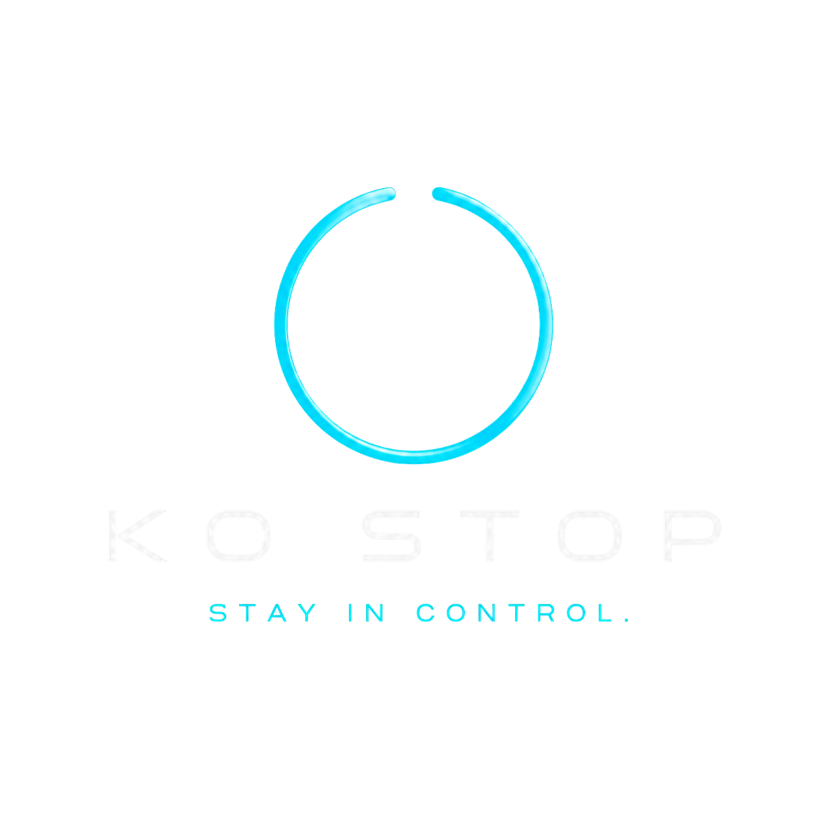 KO STOP® Logo mit türkisfarbenem Kreis und Schriftzug „Stay in Control“ für den Geschenkgutschein.