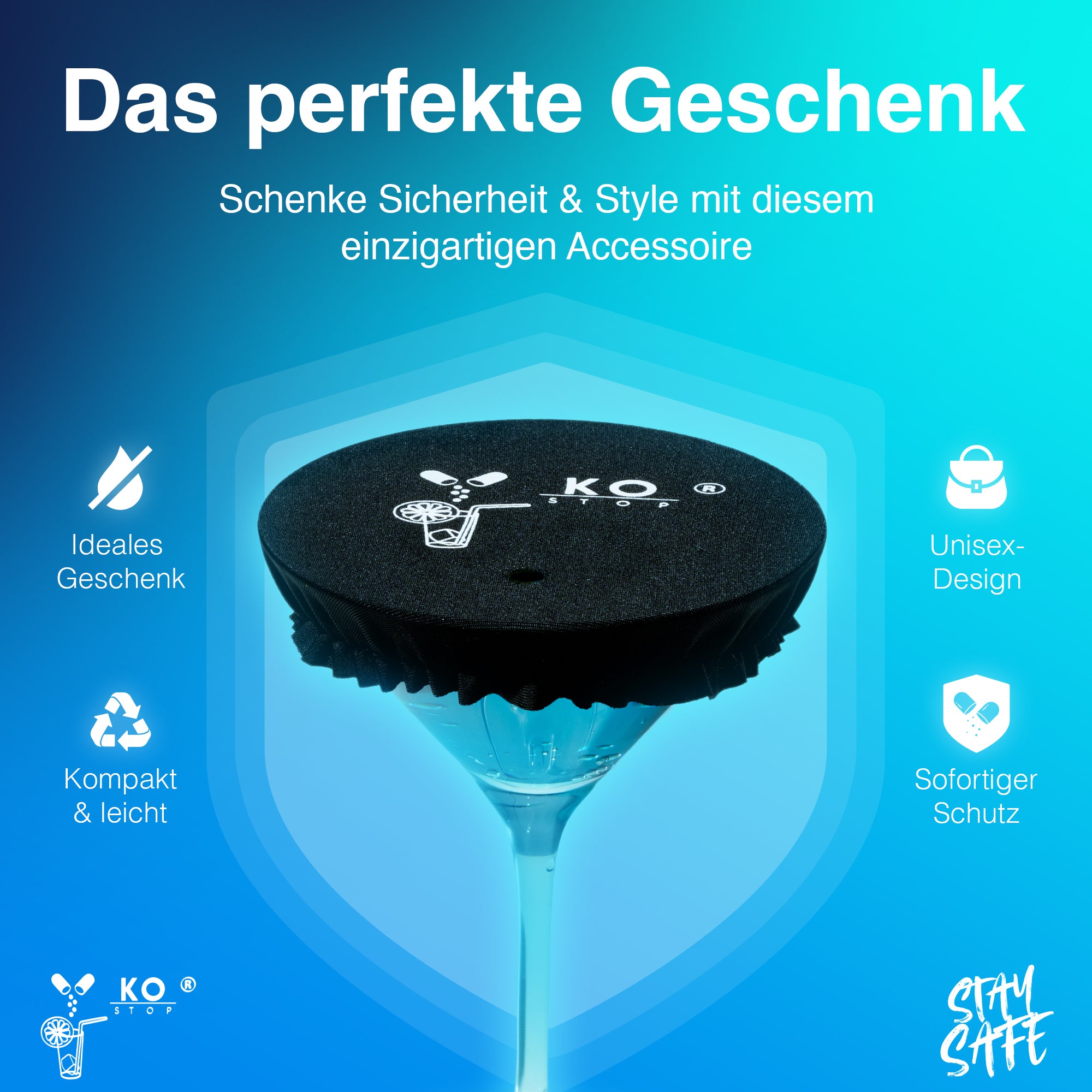 Ko Stop 4-in-1 Trinkschutzdeckel – perfektes Geschenk für Sicherheit &
Style, schützt Drinks vor Ko Tropfen, unisex Design