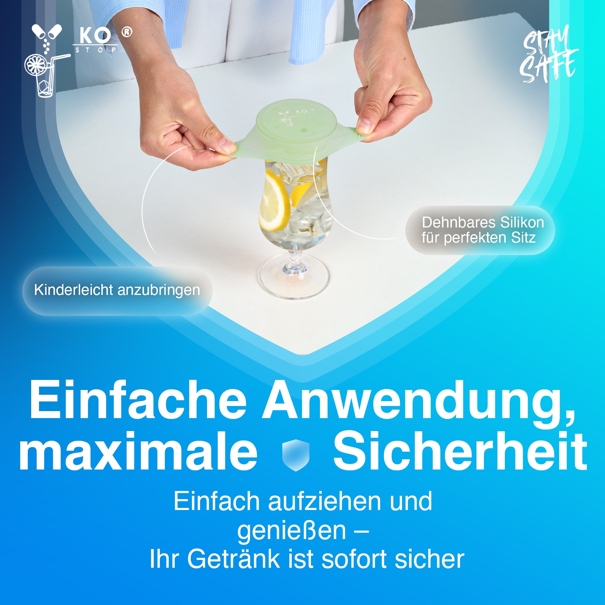 Ko Stop® Silikon-Glasdeckel, flexibel, wiederverwendbar, sicherer Schutz