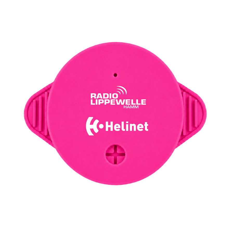 Individuell gestalteter pinker KO STOP Getränkeschutz für Radio Lippewelle Hamm und HeLi NET