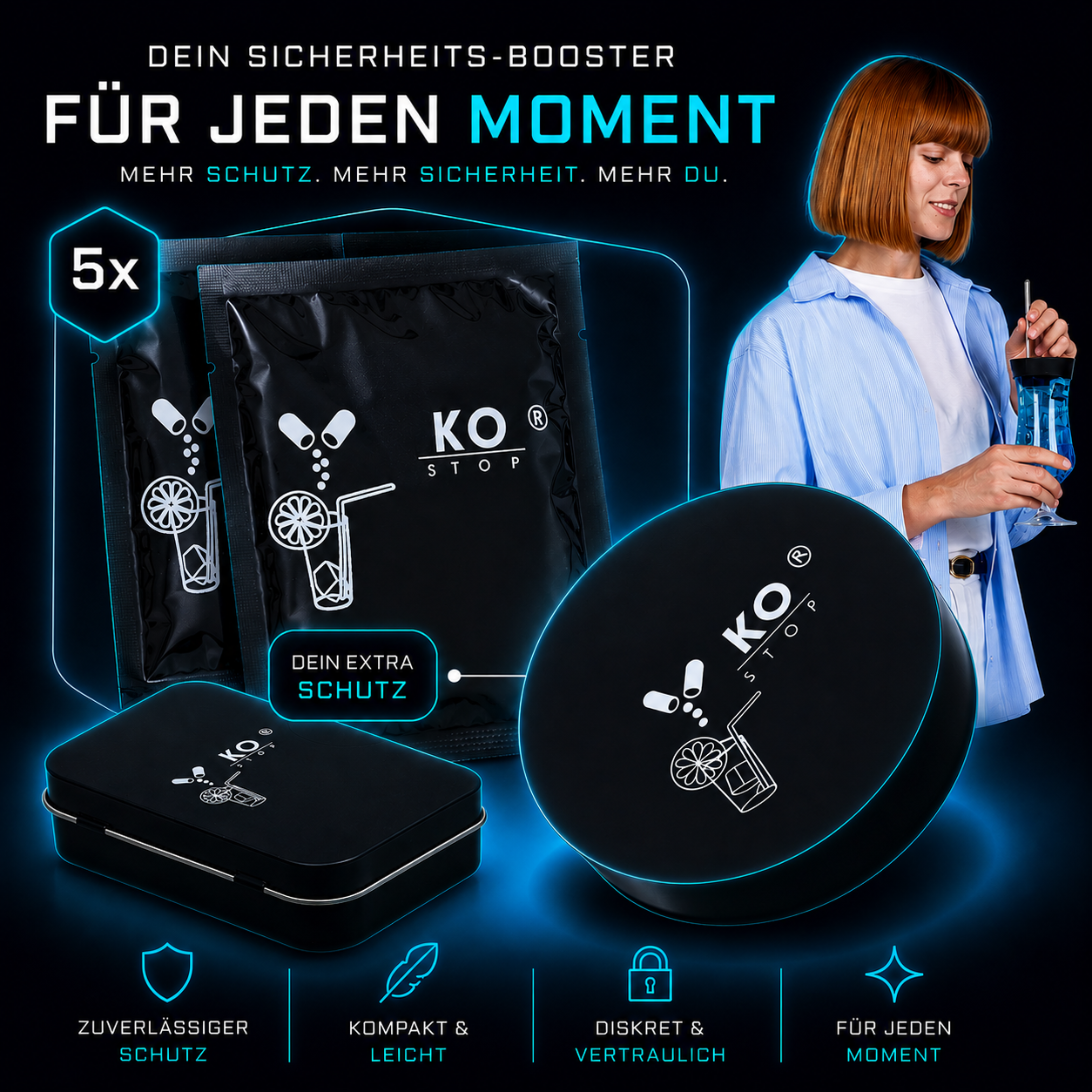 KO STOP® Einweg Getränkeschutz aus Naturkautschuk Latex im 5er Pack für Festivals, Clubs und Events