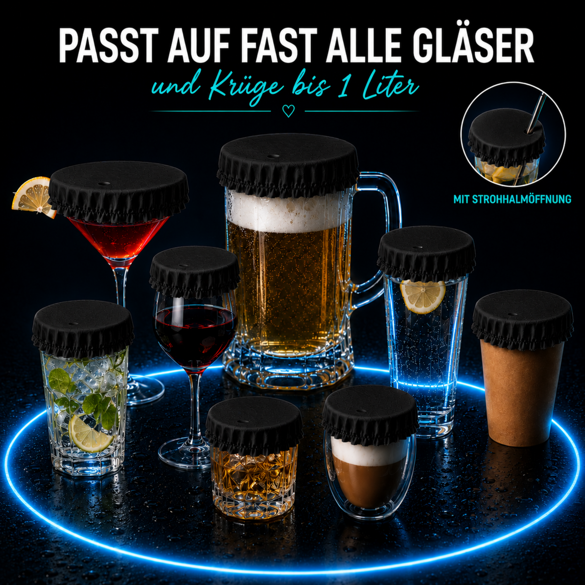 Getränkeabdeckungs-Deckel passend für viele Gläser, Becher und Krüge bis 1 Liter